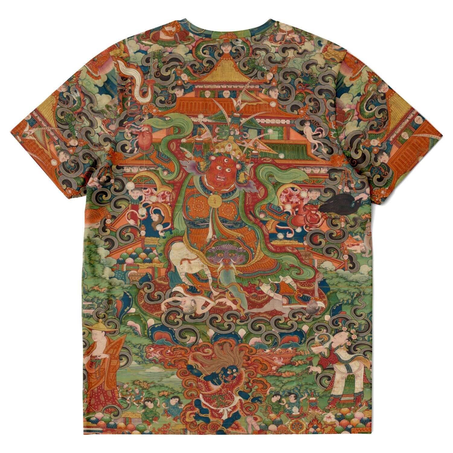 T-shirt The Buddhist protector Nechung Chogyong Antique Tibetan Thangka Graphic Tee T-Shirt