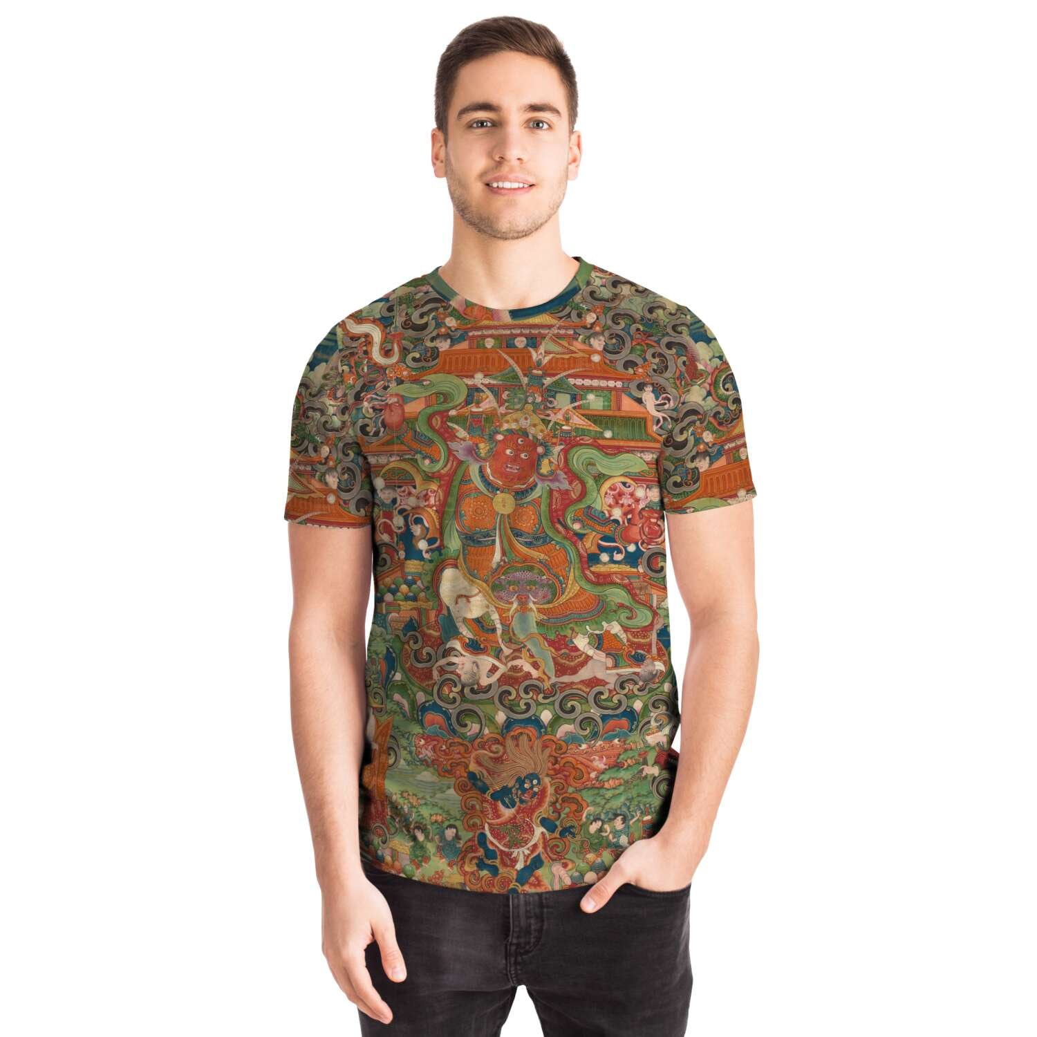 T-shirt The Buddhist protector Nechung Chogyong Antique Tibetan Thangka Graphic Tee T-Shirt