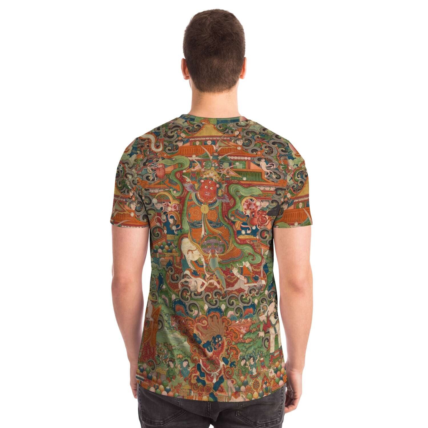 T-shirt The Buddhist protector Nechung Chogyong Antique Tibetan Thangka Graphic Tee T-Shirt