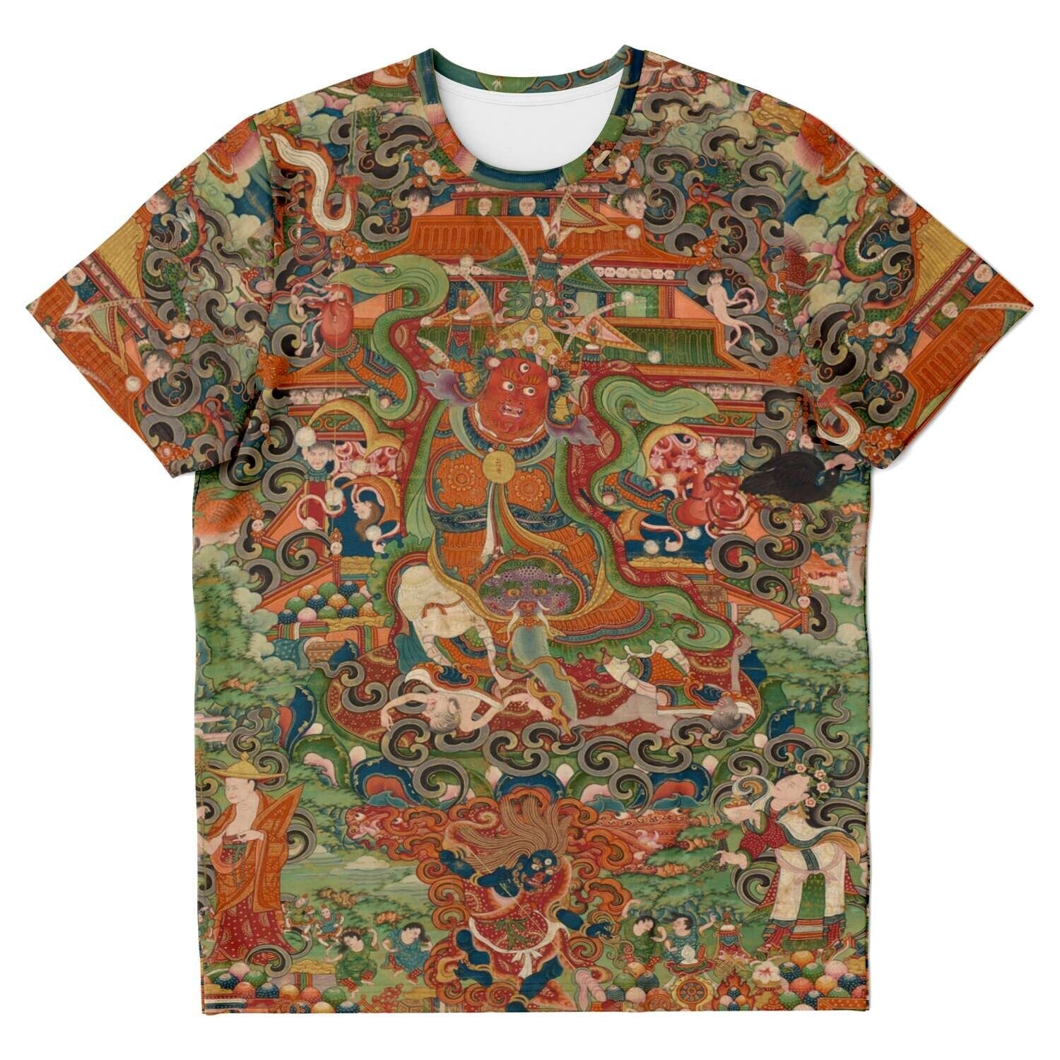T-shirt The Buddhist protector Nechung Chogyong Antique Tibetan Thangka Graphic Tee T-Shirt