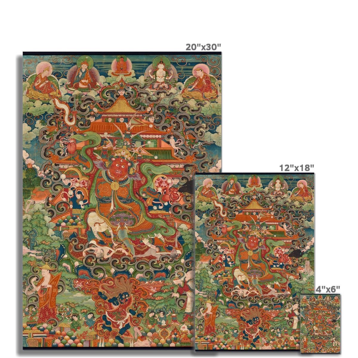 giclee 4"x6" The Buddhist Protector Nechung Chogyong Antique Tibetan Thangka Vintage Decor Fine Art Print