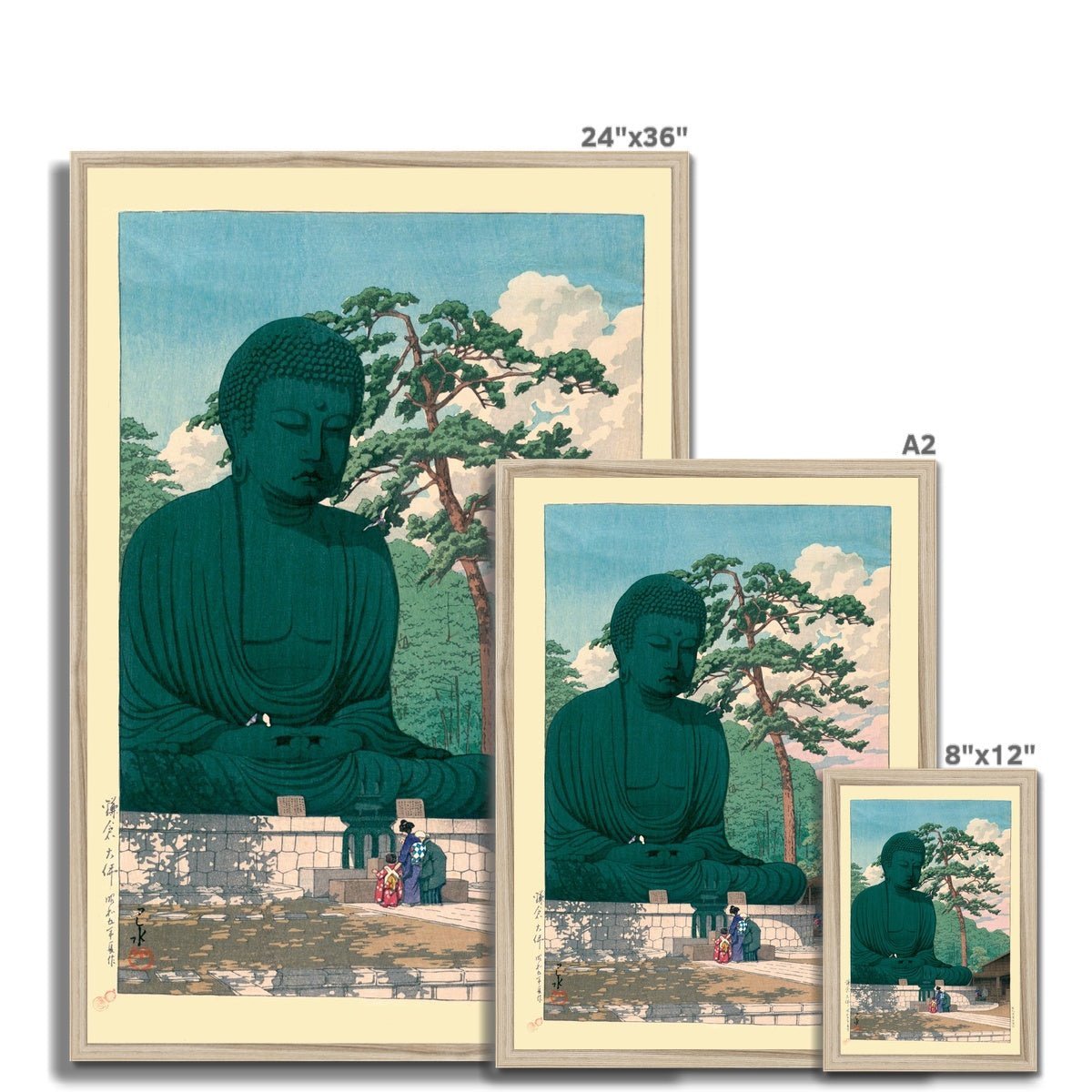 Framed Print The Great Buddha of Kamakura (Kawase Hasui) Japanese Edo Woodblock Ukiyo-E Framed Art Print