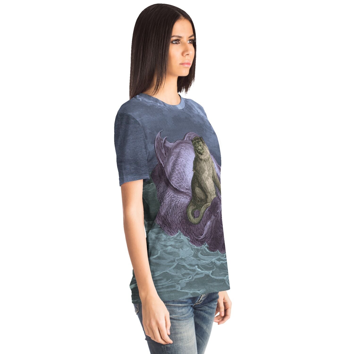 The Monkey and the Dolphin by Gustave Dore | Nautical Ocean Sea Marine Life Graphic Art T-Shirt