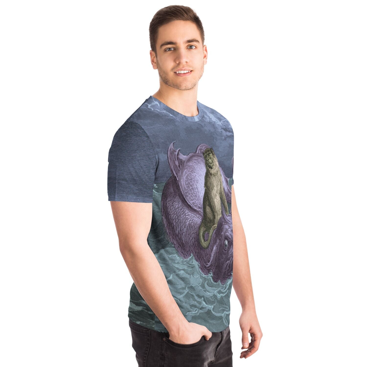 The Monkey and the Dolphin by Gustave Dore | Nautical Ocean Sea Marine Life Graphic Art T-Shirt