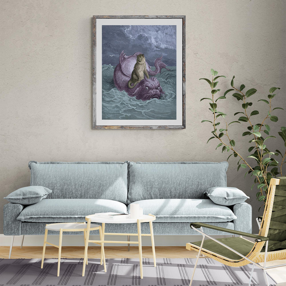 The Monkey and the Dolphin | Surreal Aesop's Fable Illustrated by Gustave Dore | Marine Life Nautical Wall Decor Fine Art Print