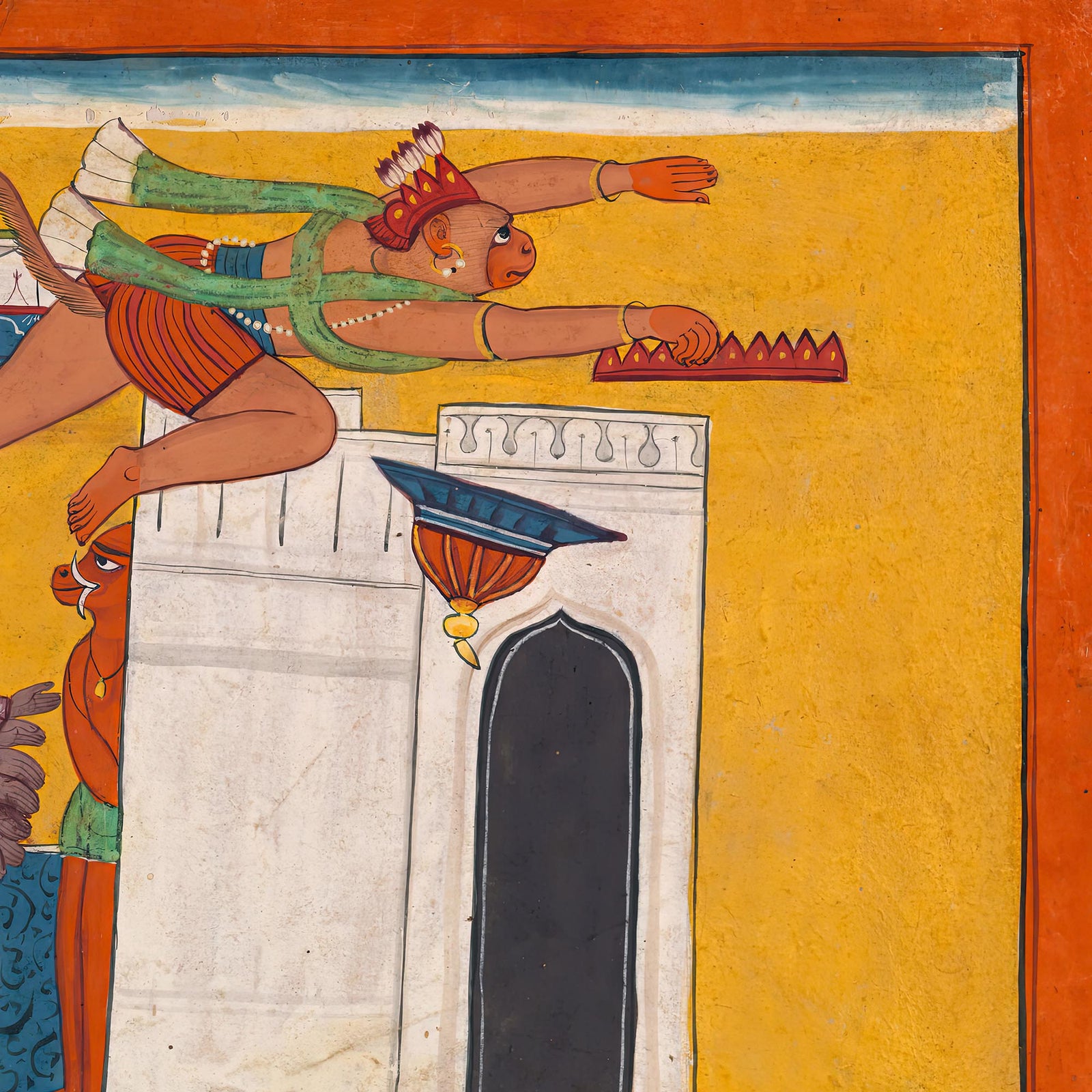 The Monkey Prince Angada Steals Ravana's Crown | Indian Vedic Hindu Mythology | Hanuman Vintage Antique Framed Print