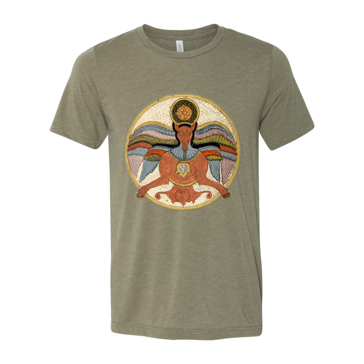 T-Shirts XS / Heather Olive The Radiance of Al-'Ilm (1670) | Watercolor Flying Horse, Steed, Pegasis | Arabic Illuminated Codex Graphic Art T-Shirt