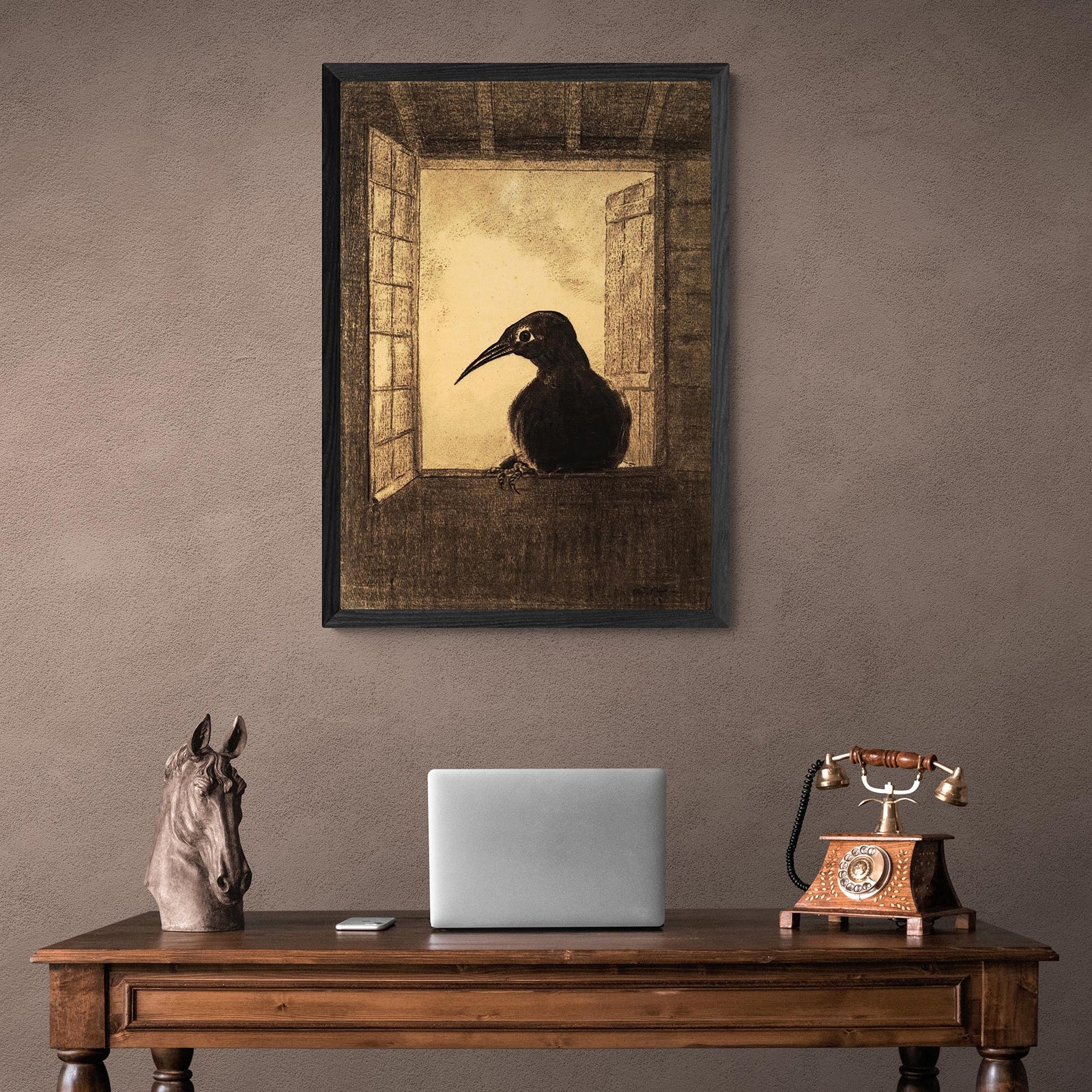 The Raven, Odilon Redon Dark Crow Gothic Wall Art | Vintage Poe Symbolist Gicleé Fine Art Print