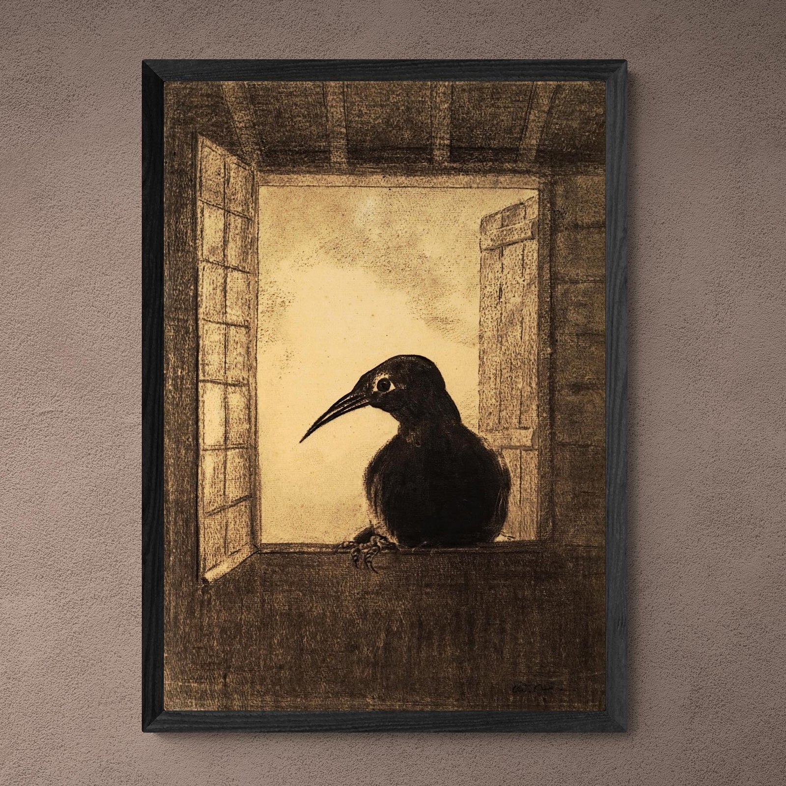 Fine art The Raven, Odilon Redon Dark Crow Gothic Wall Art | Vintage Poe Symbolist Gicleé Fine Art Print
