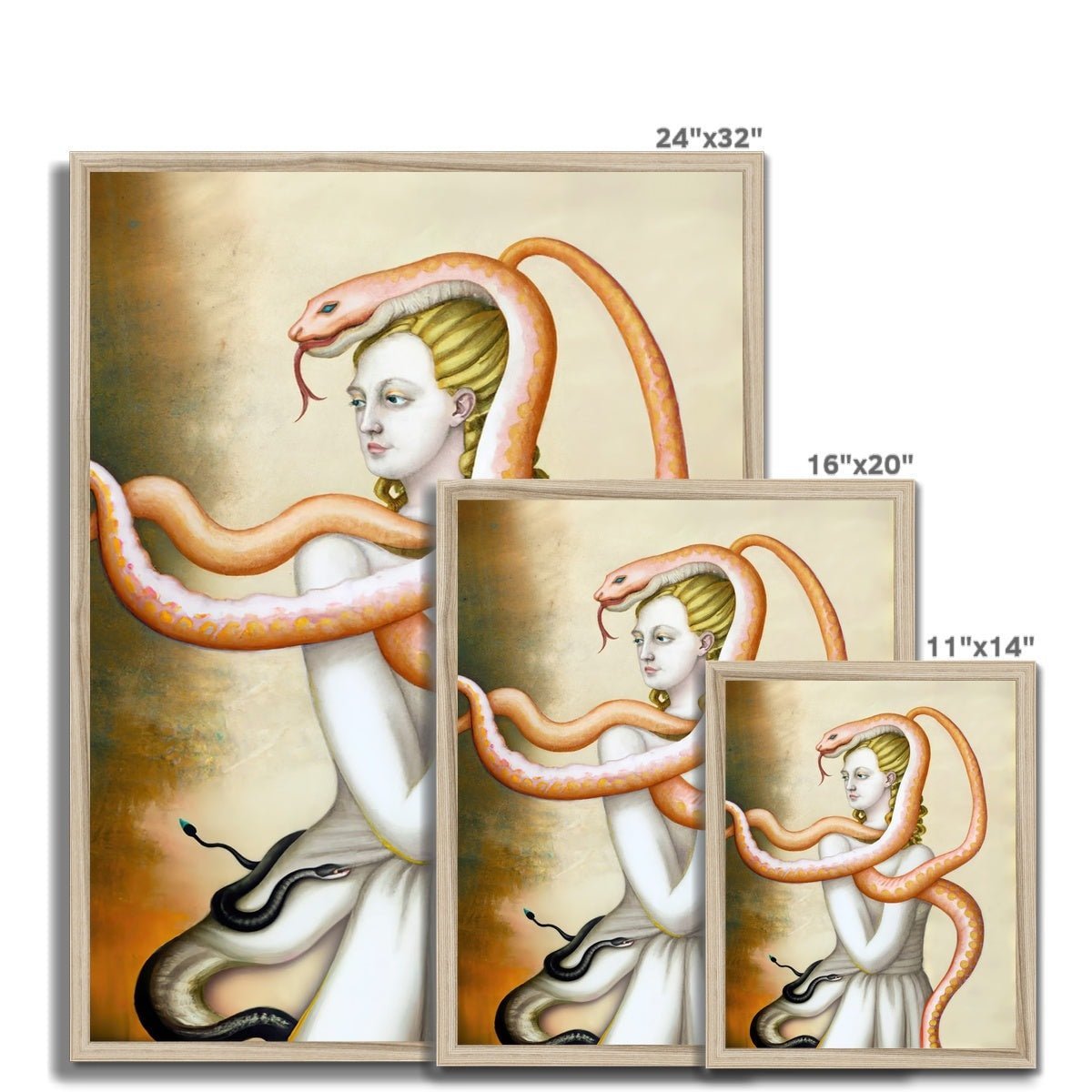 The Serpent Bearer | Original Surrealist Art | Dada, Weird, Strange Art, Fantasy | Naga, Snake Lover, Fine Art Framed Print