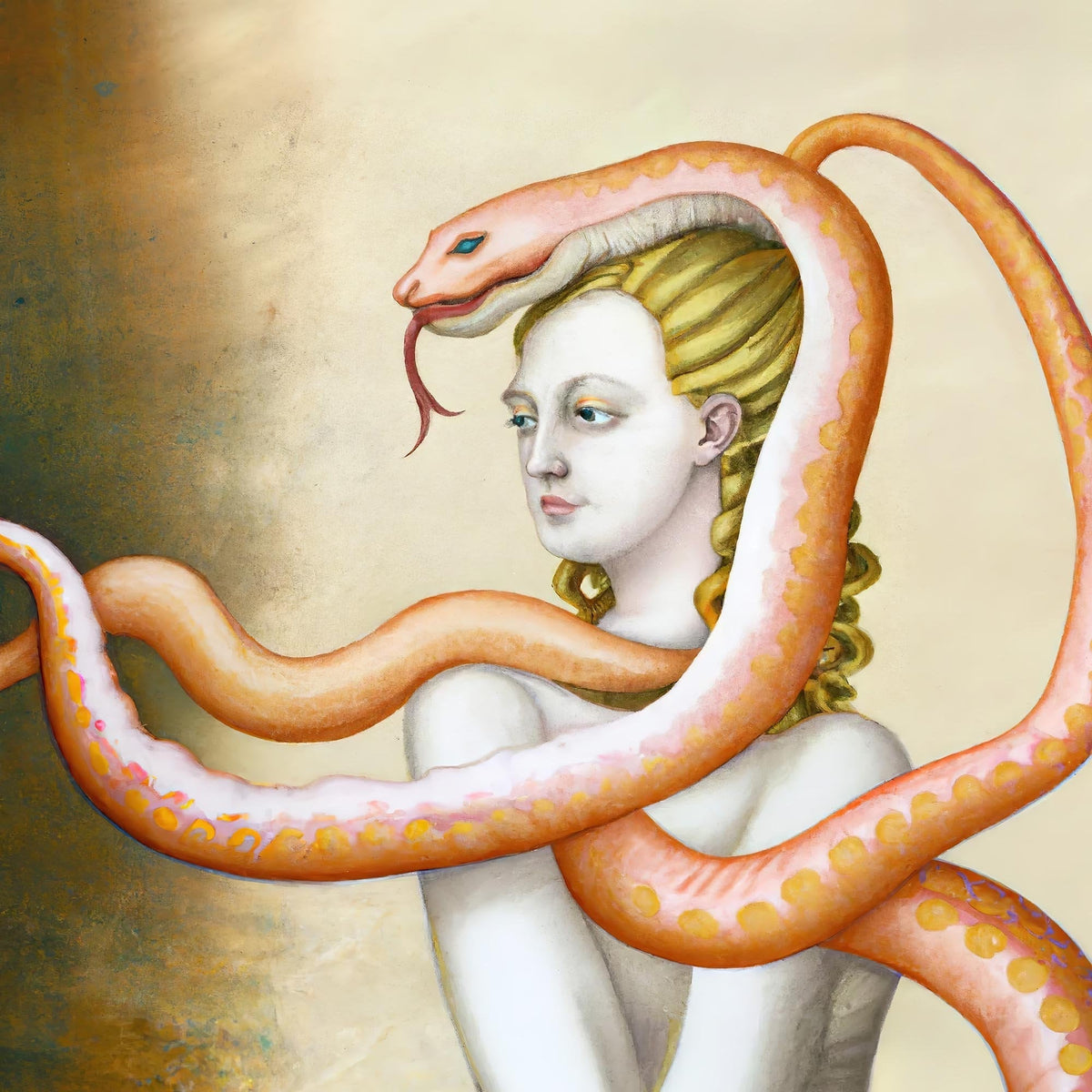 The Serpent Bearer | Original Surrealist Art | Dada, Weird, Strange Art, Fantasy | Naga, Snake Lover, Fine Art Framed Print