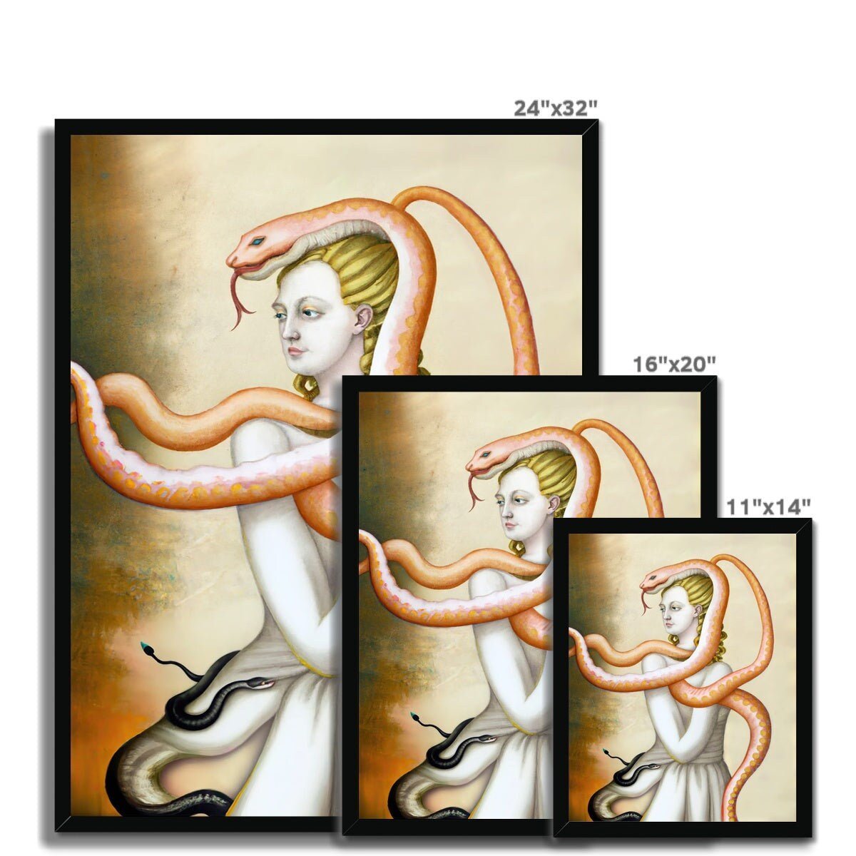 The Serpent Bearer | Original Surrealist Art | Dada, Weird, Strange Art, Fantasy | Naga, Snake Lover, Fine Art Framed Print