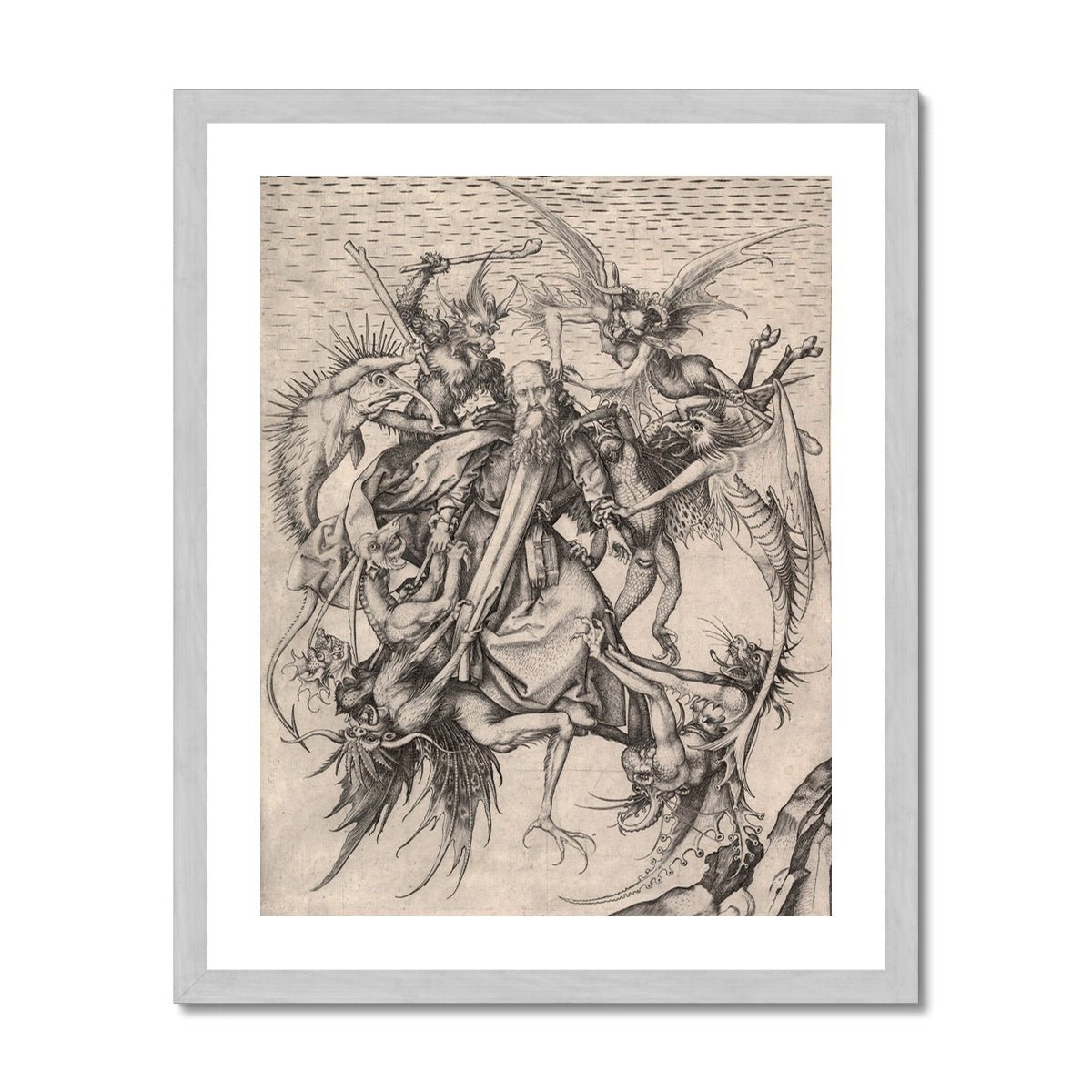 The Temptation of Saint Anthony | Surreal Schongauer Gothic Devil and Demons | Occult Antique Framed Art Print