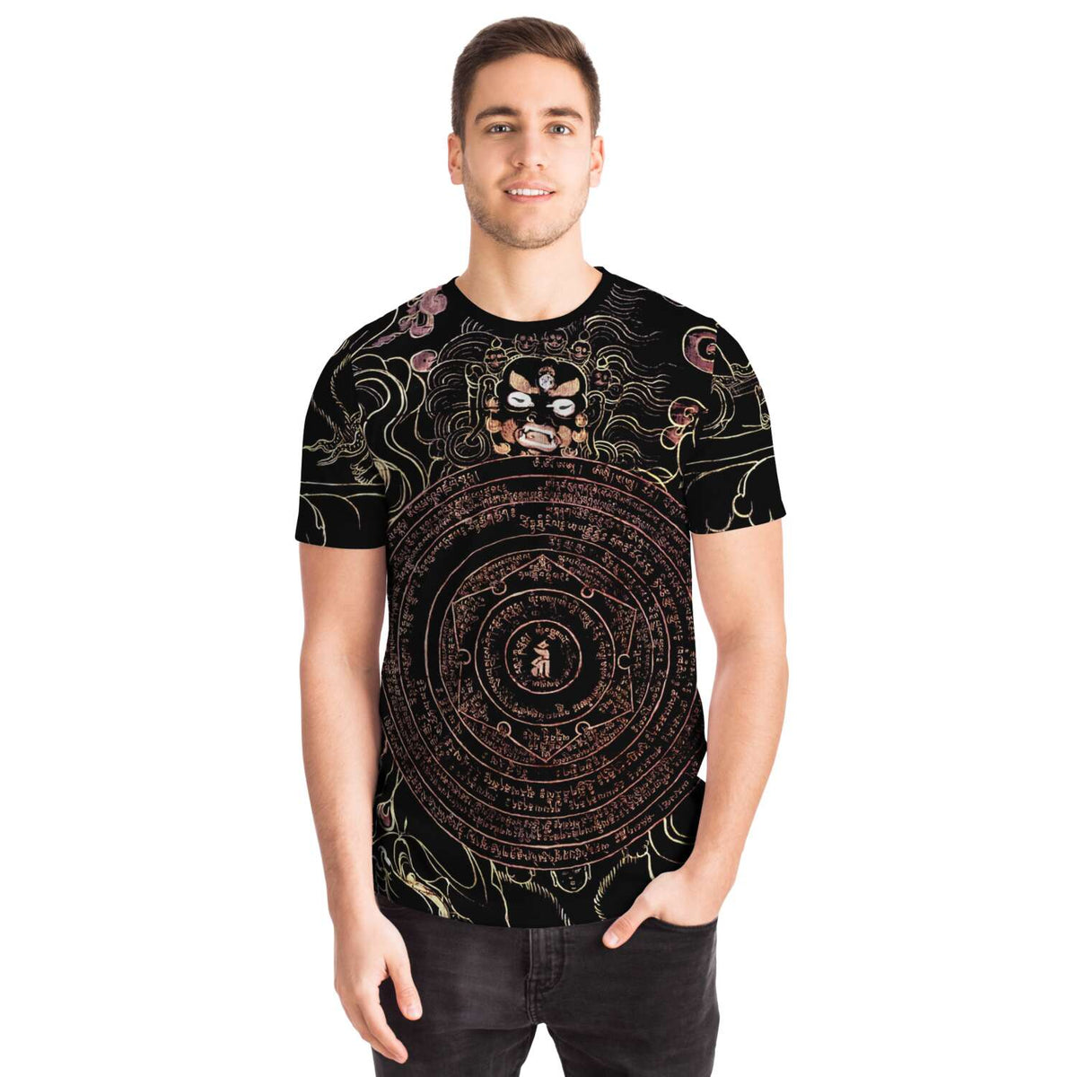 The Wheel of Dharma (The Dharma Chakra) Antique Hindu and Buddhist Deity Supernatural Hindu Thangka Graphic Art T-Shirt Tee