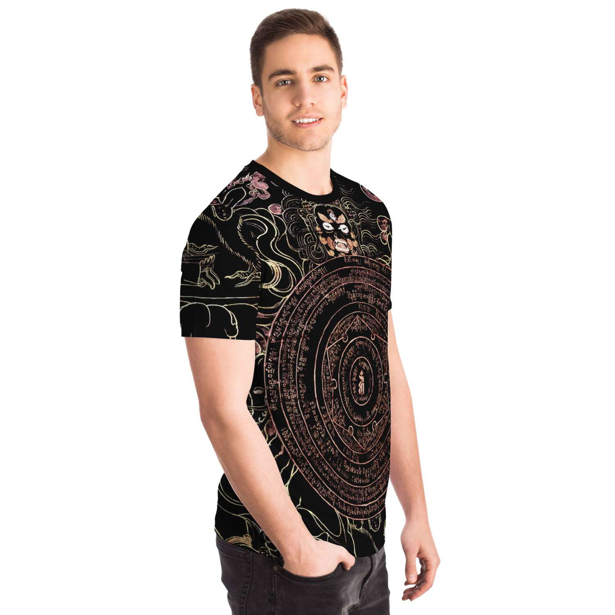 The Wheel of Dharma (The Dharma Chakra) Antique Hindu and Buddhist Deity Supernatural Hindu Thangka Graphic Art T-Shirt Tee