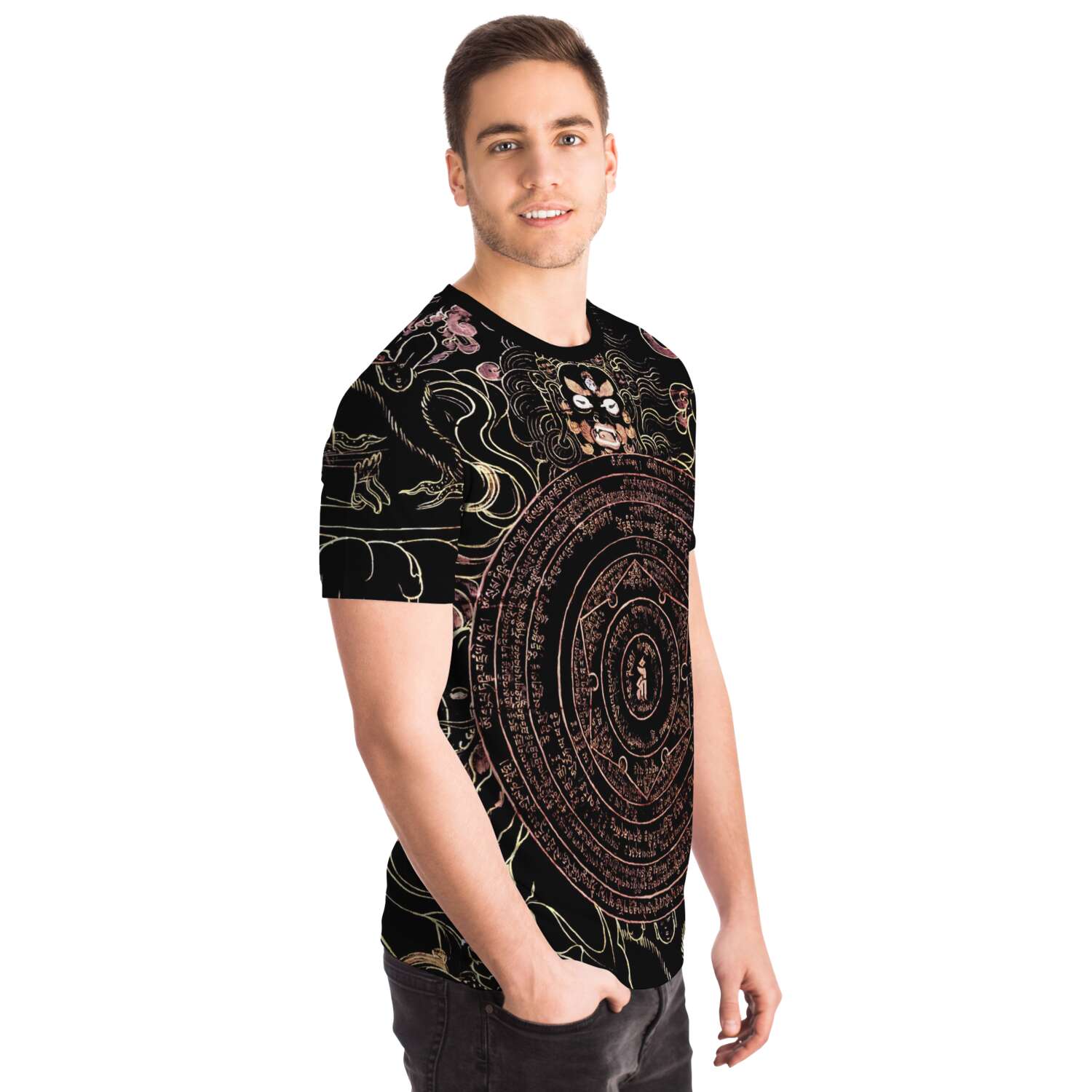 The Wheel of Dharma (The Dharma Chakra) Antique Hindu and Buddhist Deity Supernatural Hindu Thangka Graphic Art T-Shirt Tee