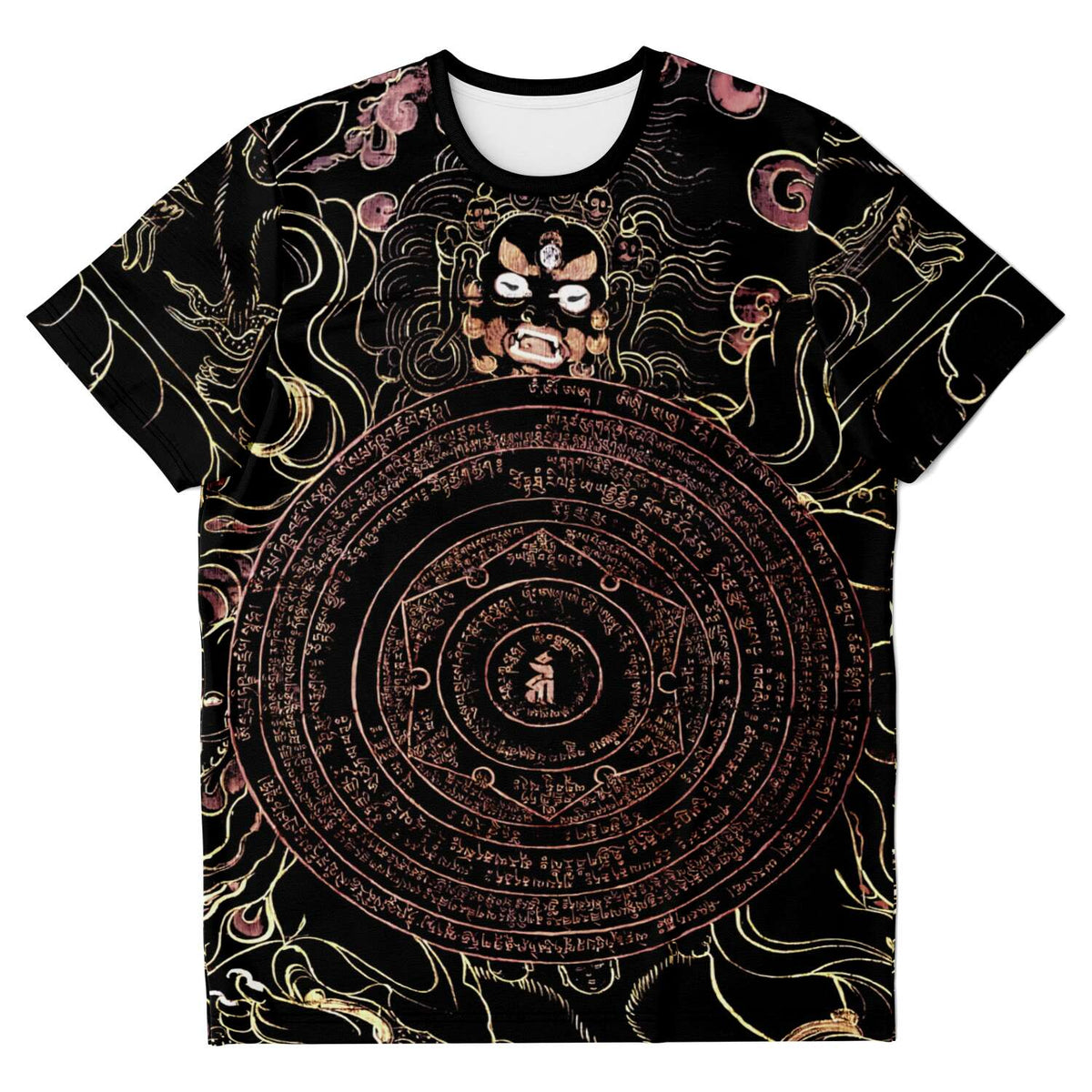 AOP T-Shirt XS The Wheel of Dharma (The Dharma Chakra) Antique Hindu and Buddhist Deity Supernatural Hindu Thangka Graphic Art T-Shirt Tee