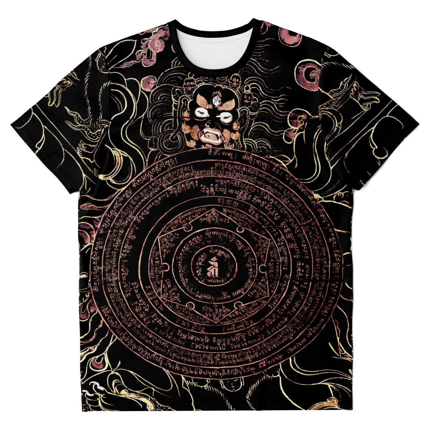 The Wheel of Dharma (The Dharma Chakra) Antique Hindu and Buddhist Deity Supernatural Hindu Thangka Graphic Art T-Shirt Tee