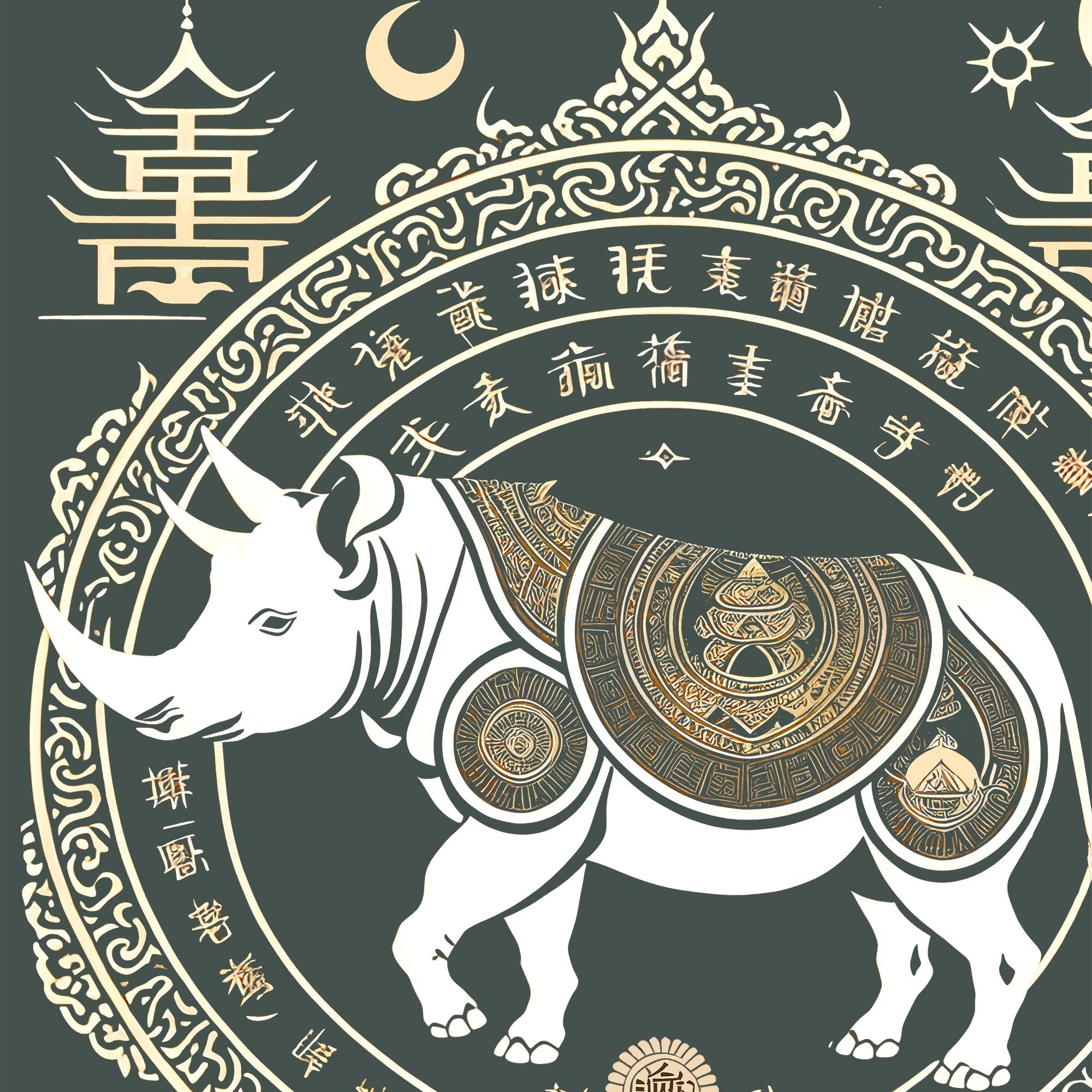 T-Shirts The Year of The Rhinoceros | Rhino Strength, Resilience, Purpose | Otherworldly Chinese Zodiac Astrology Graphic Art T-Shirt