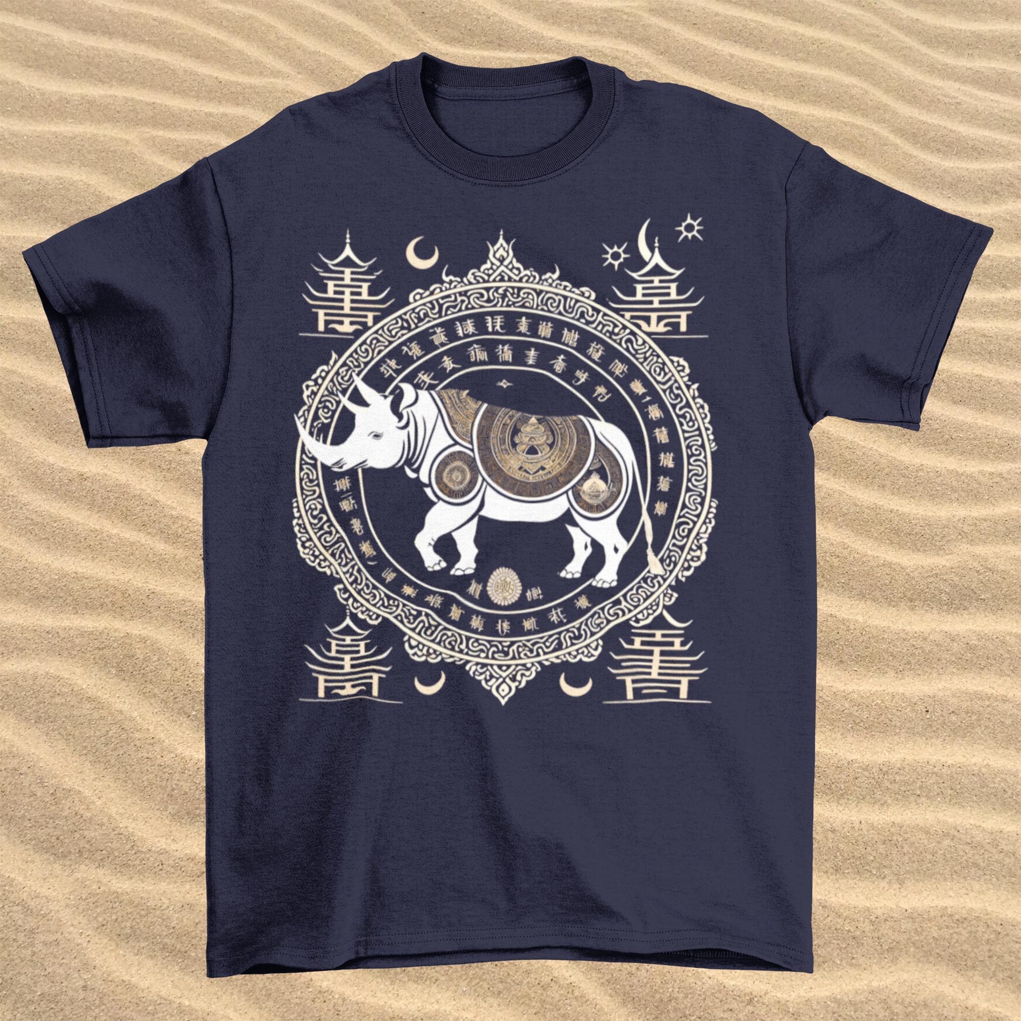 T-Shirts XS / Navy The Year of The Rhinoceros | Rhino Strength, Resilience, Purpose | Otherworldly Chinese Zodiac Astrology Graphic Art T-Shirt