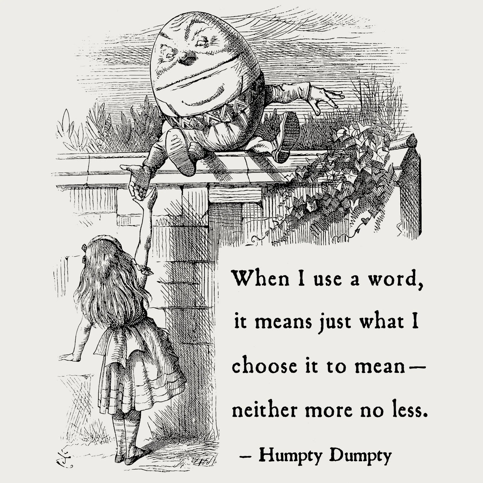 Humpty Dumpty Tenniel Illustration | Through The Looking Glass, Alice In Wonderland | Lewis Carroll Vintage Literary Art T-Shirt