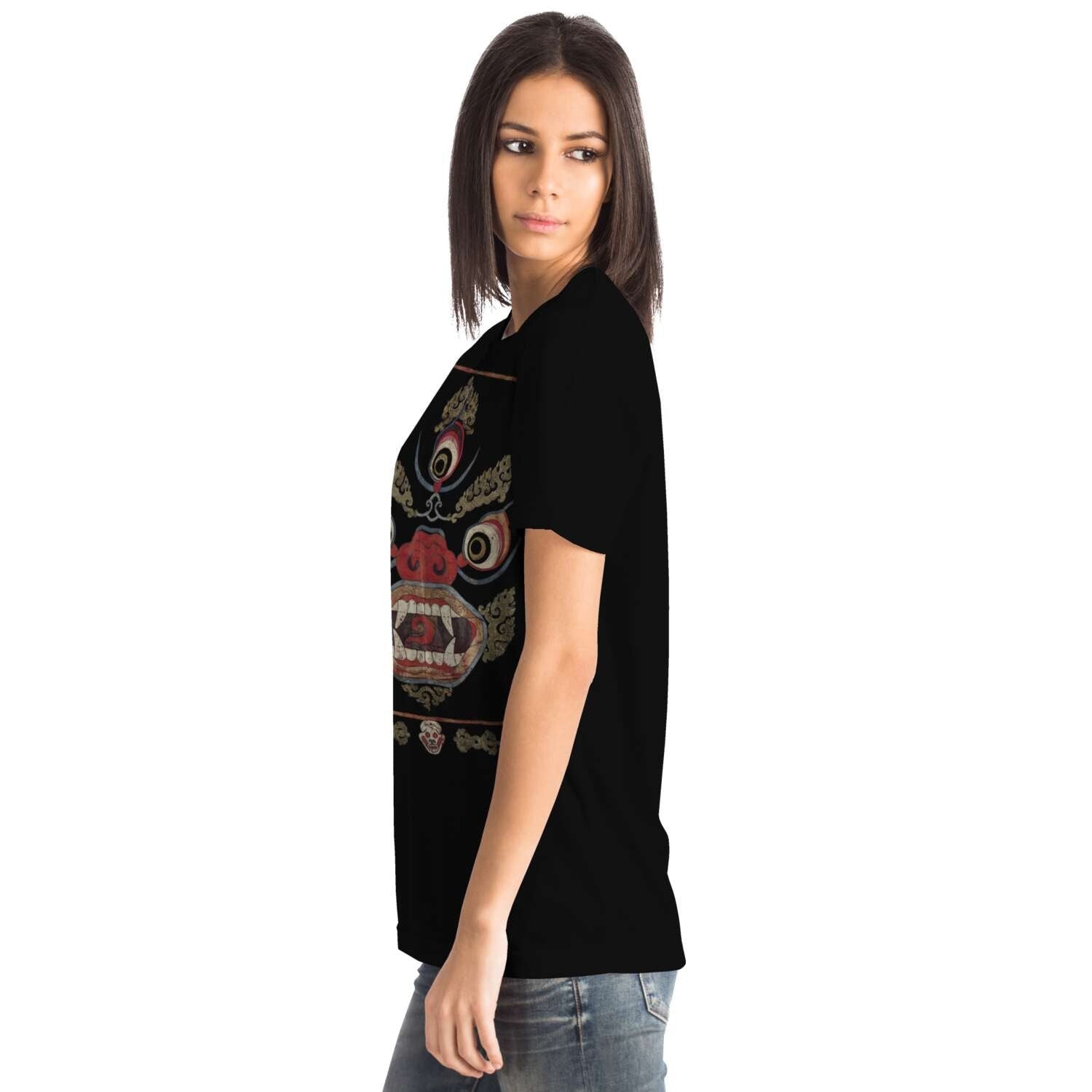 Tibetan Mahakala 19th Century Black Buddhist Shawl with Skulls Occult Tantra Vajra Nepal Vintage Gift Antique Art Tee T-Shirt
