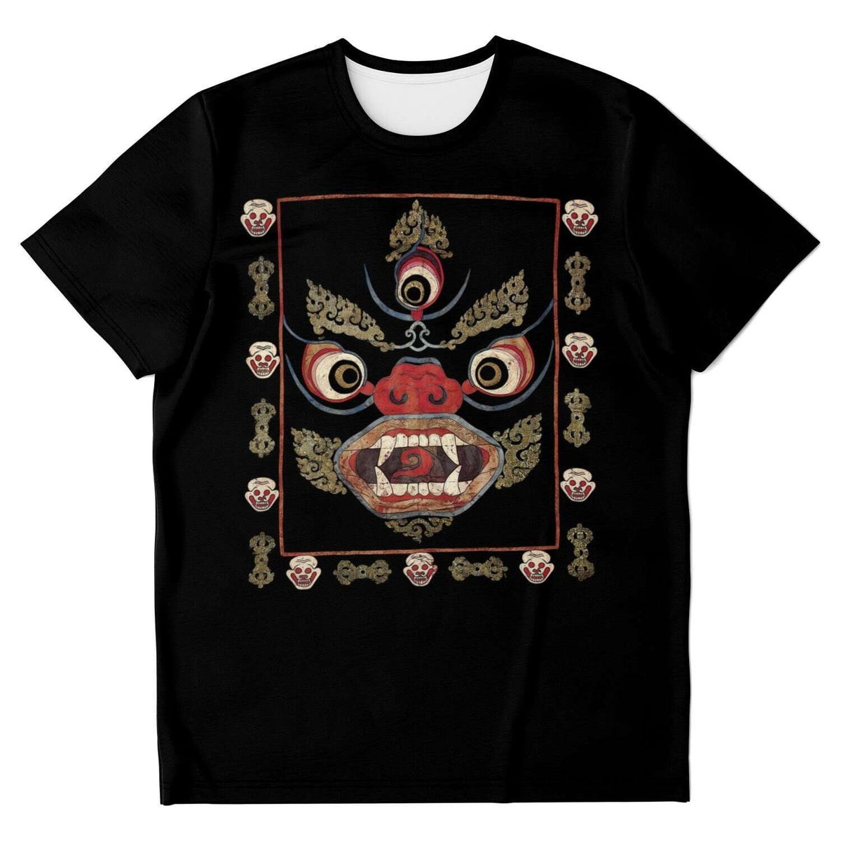 T-Shirts Tibetan Mahakala 19th Century Black Buddhist Shawl with Skulls Occult Tantra Vajra Nepal Vintage Gift Antique Art Tee T-Shirt