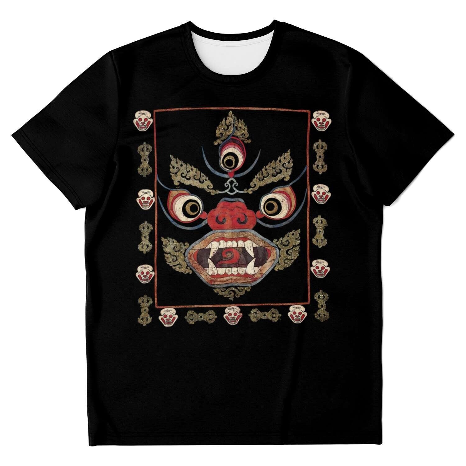 Tibetan Mahakala 19th Century Black Buddhist Shawl with Skulls Occult Tantra Vajra Nepal Vintage Gift Antique Art Tee T-Shirt