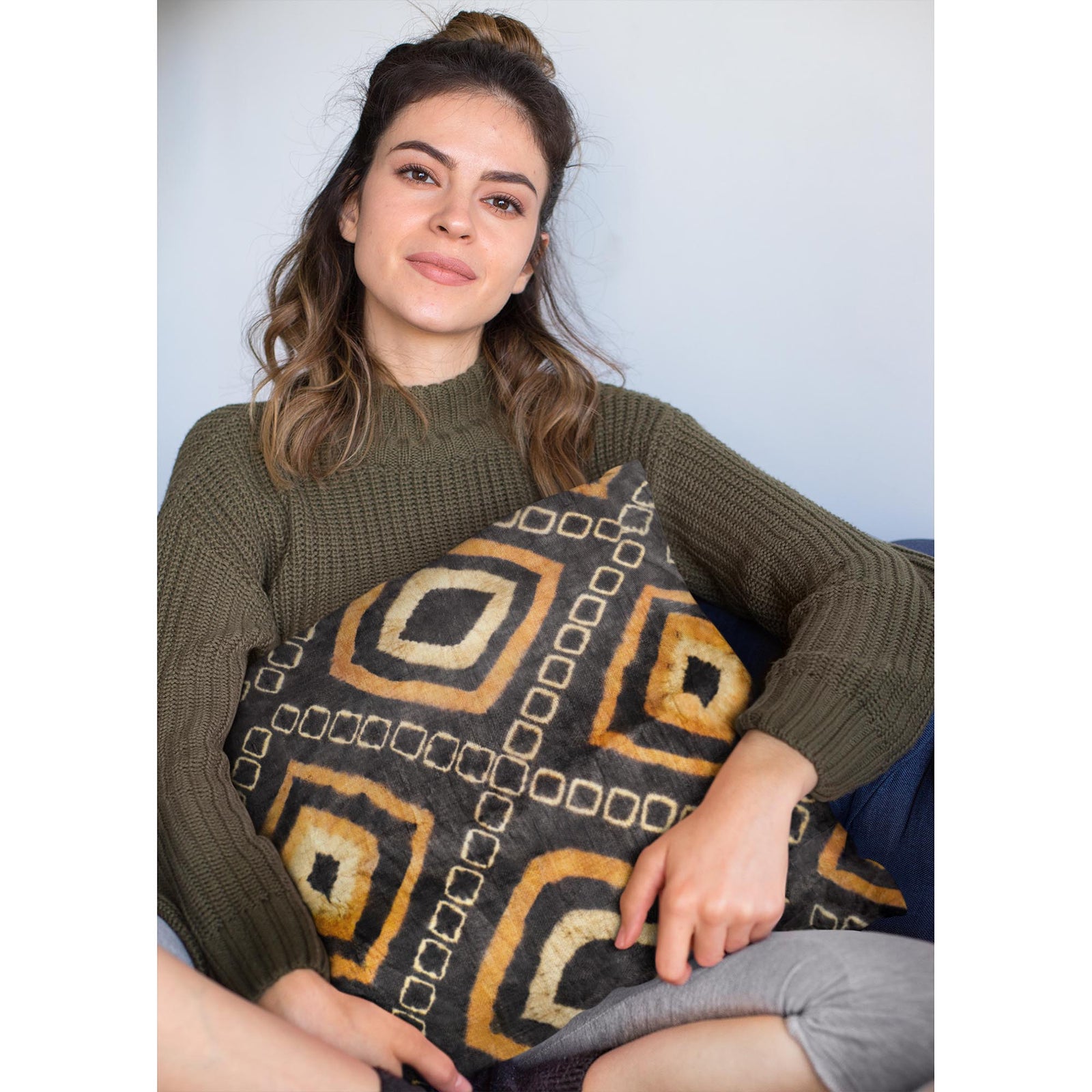 Tie Dye African Pillow w/ Insert | Bohemian Kuba Cloth, Kente Mudcloth Kilim | Gift for Him Decorative Throw Pillow