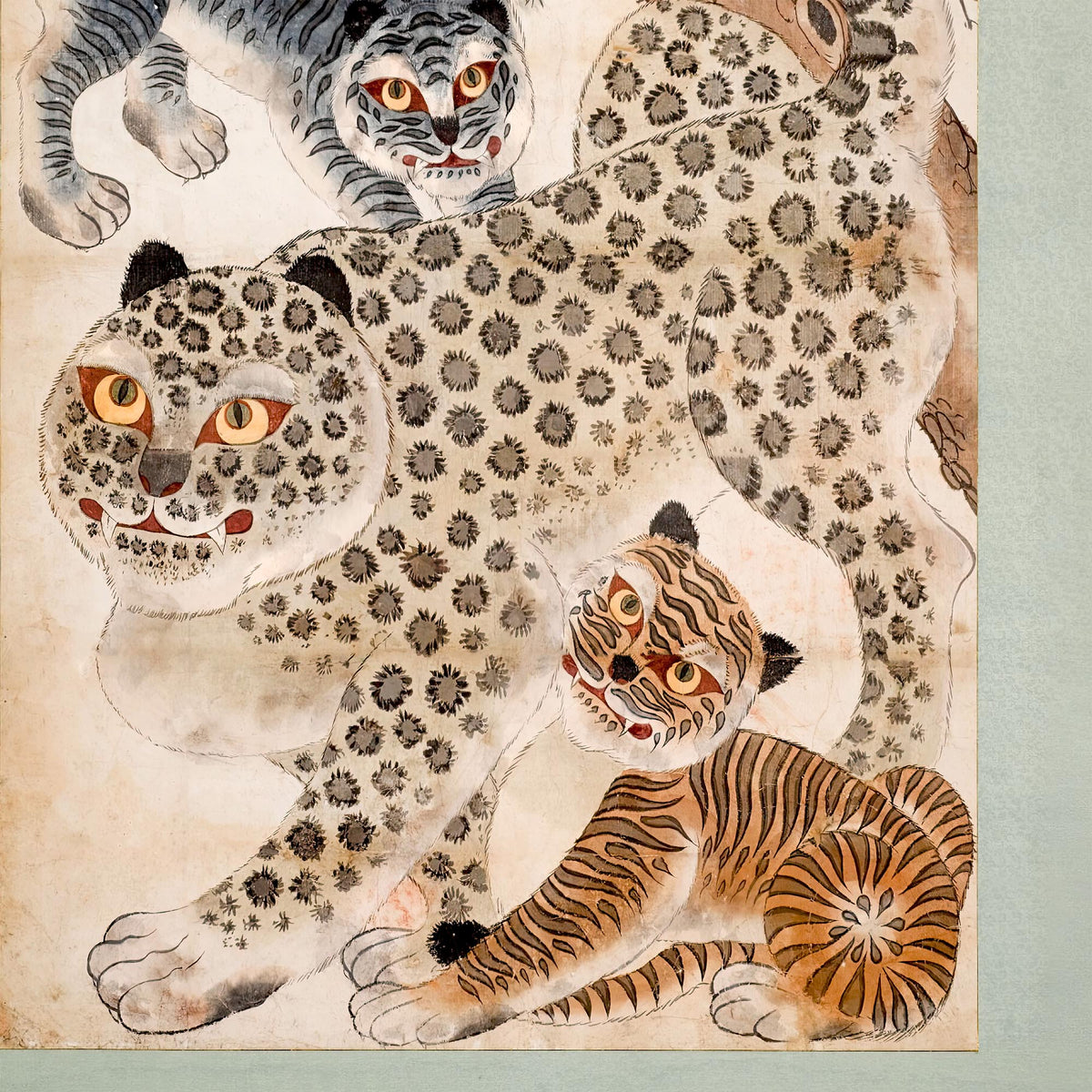 Tiger and Leopard Korean Folk Art | Cute Kawai Kids' Room Nursery Decor | Vintage Wildlife Jungle Fine Art Print