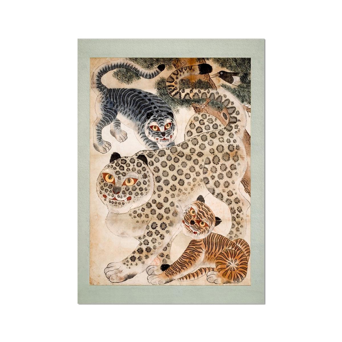 Tiger and Leopard Korean Folk Art | Cute Kawai Kids' Room Nursery Decor | Vintage Wildlife Jungle Fine Art Print