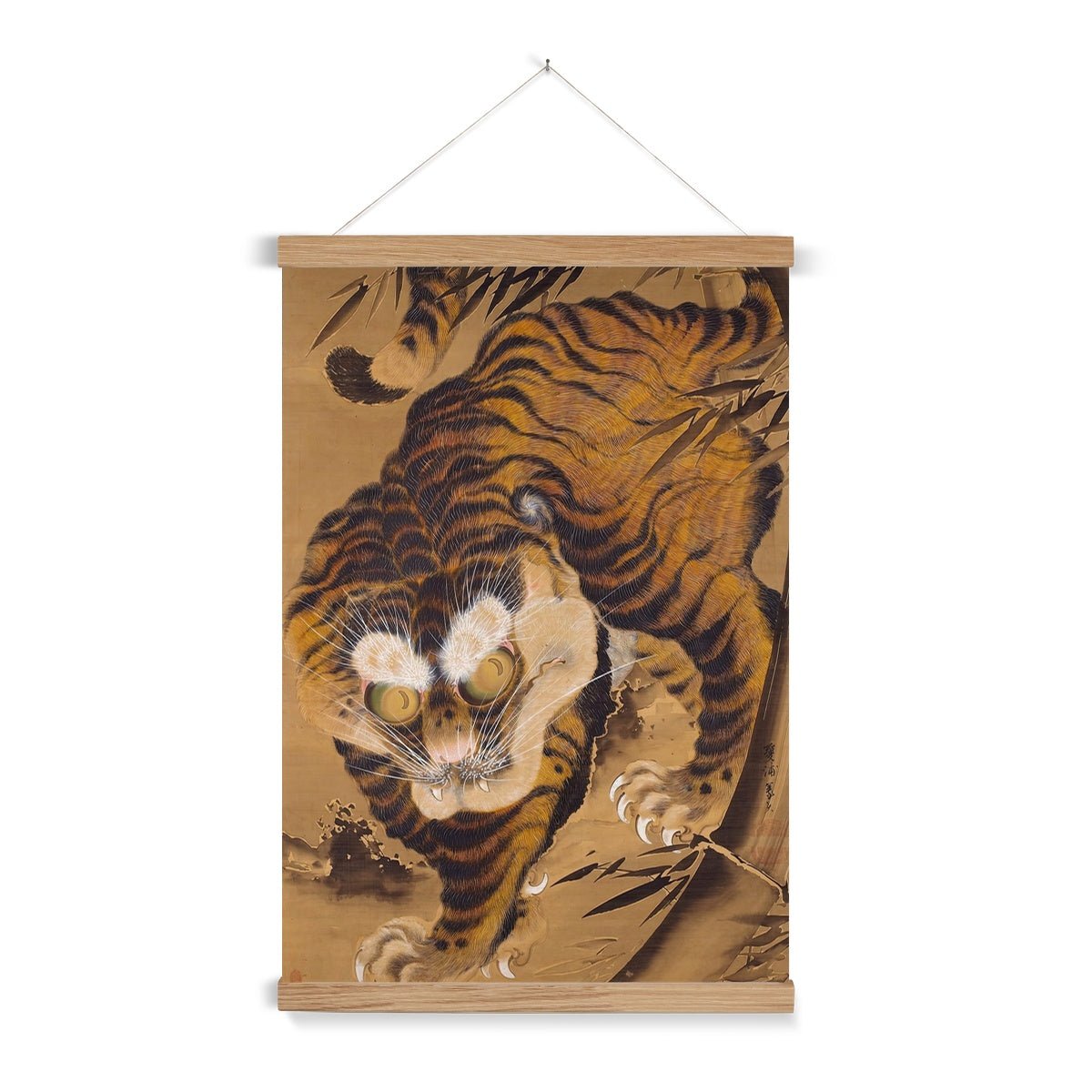 Tiger Emerging from Bamboo, Late 18th century Japanese Silk Painting | Katayama Yōkoku Ukiyo-e Fine Art Print with Hanger