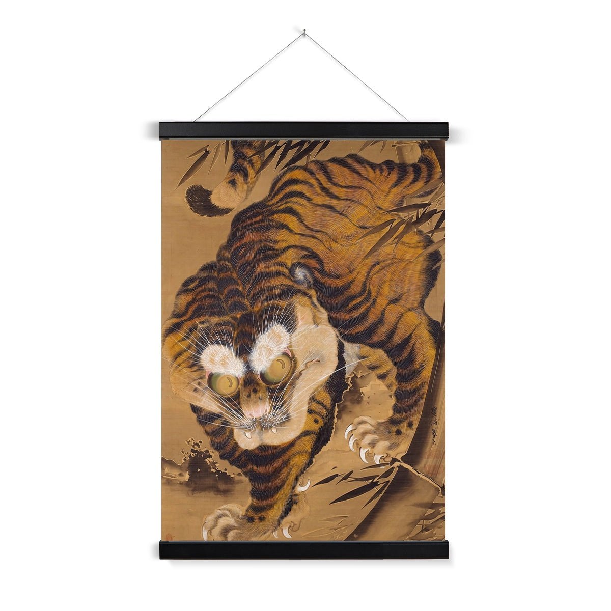 Tiger Emerging from Bamboo, Late 18th century Japanese Silk Painting | Katayama Yōkoku Ukiyo-e Fine Art Print with Hanger