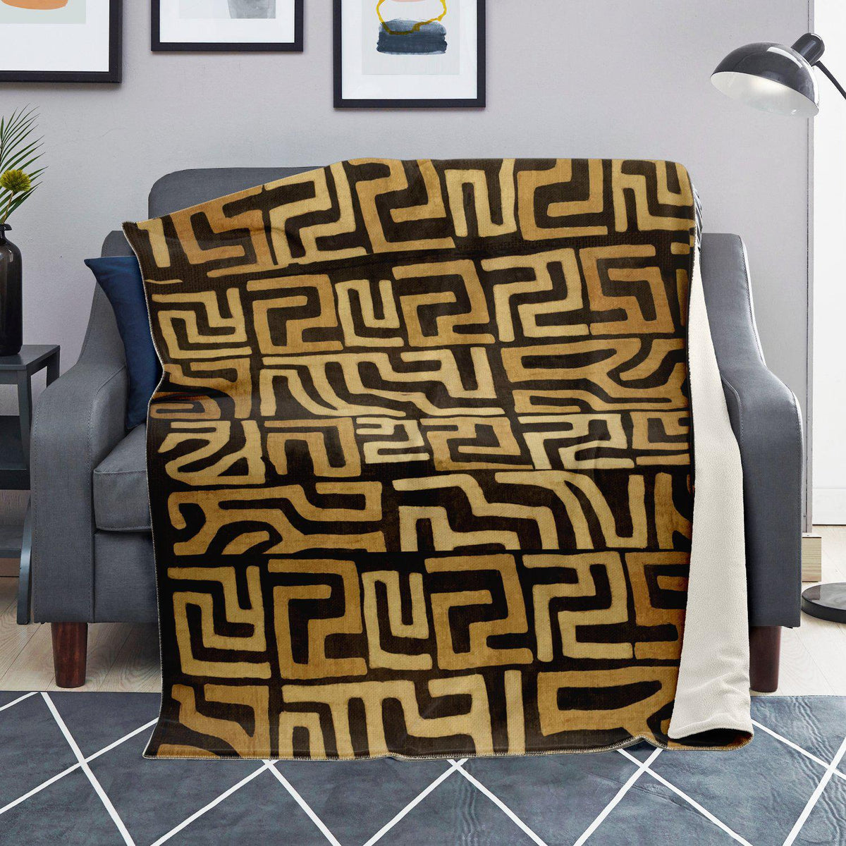 Traditional Kuba Cloth Design (Mali) | Sherpa Fleece Blanket