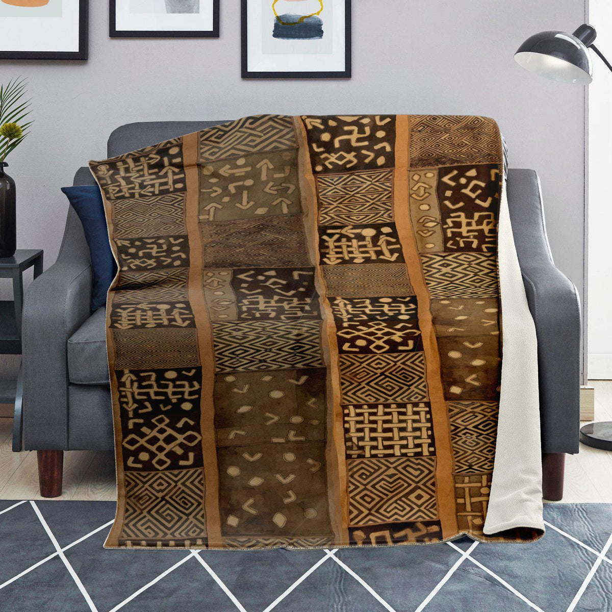 Traditional Kuba Cloth Design | Sherpa Fleece Blanket