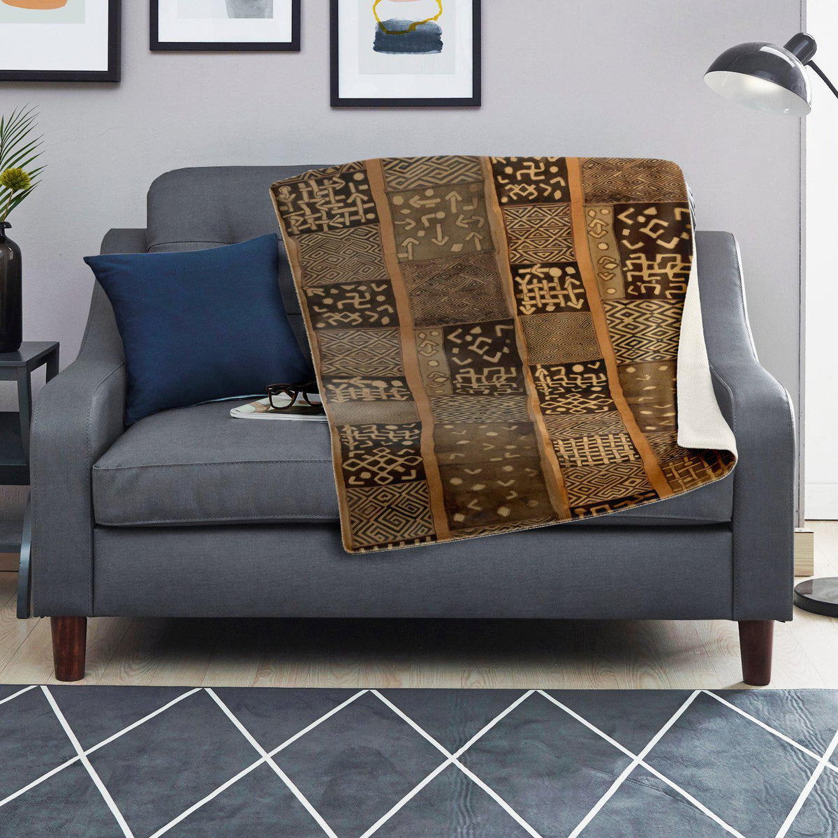 Traditional Kuba Cloth Design | Sherpa Fleece Blanket