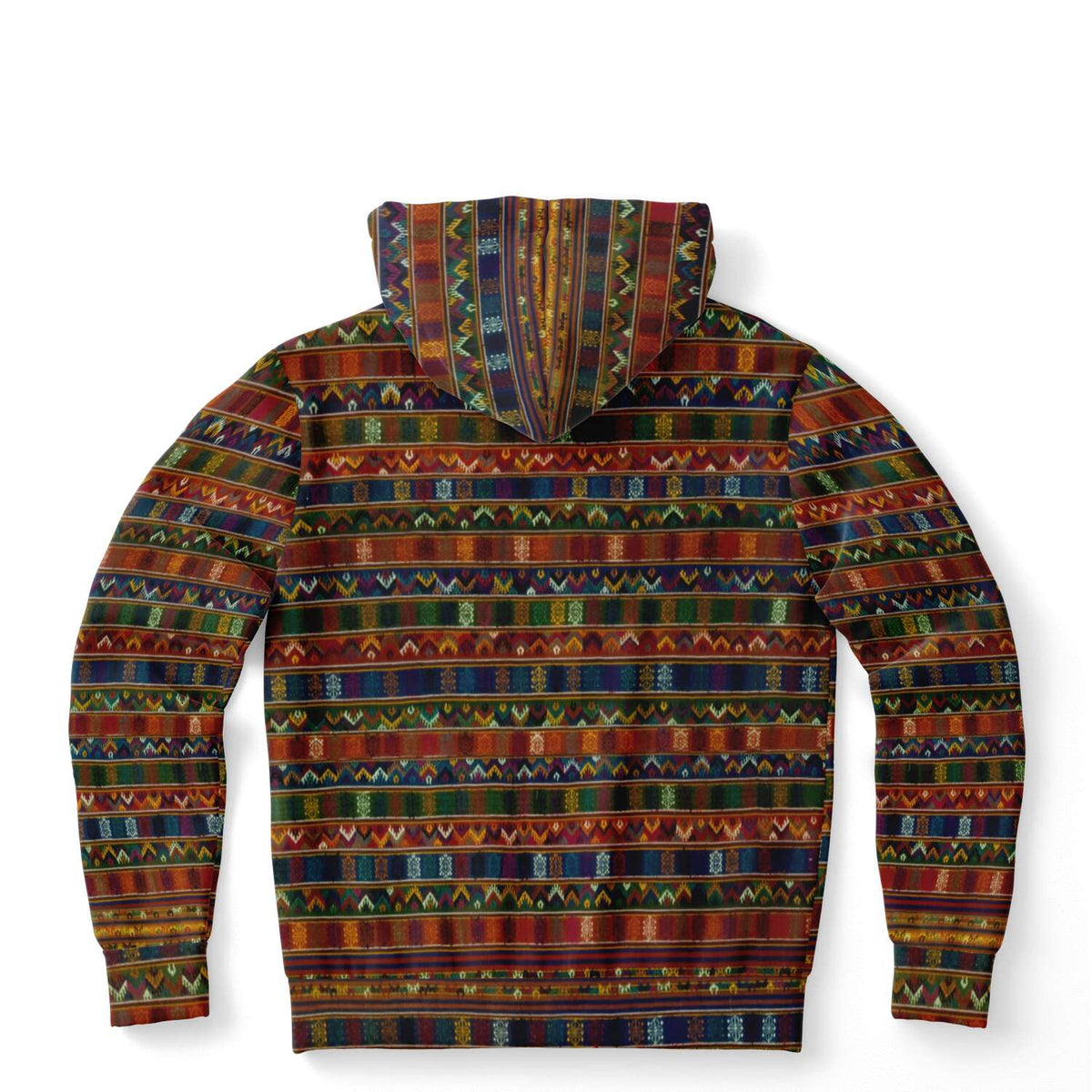 Traditional Woven Kira Tribe Hoodie | Bhutan Himalayan Folk Style | Vintage Style Pullover Hoodie