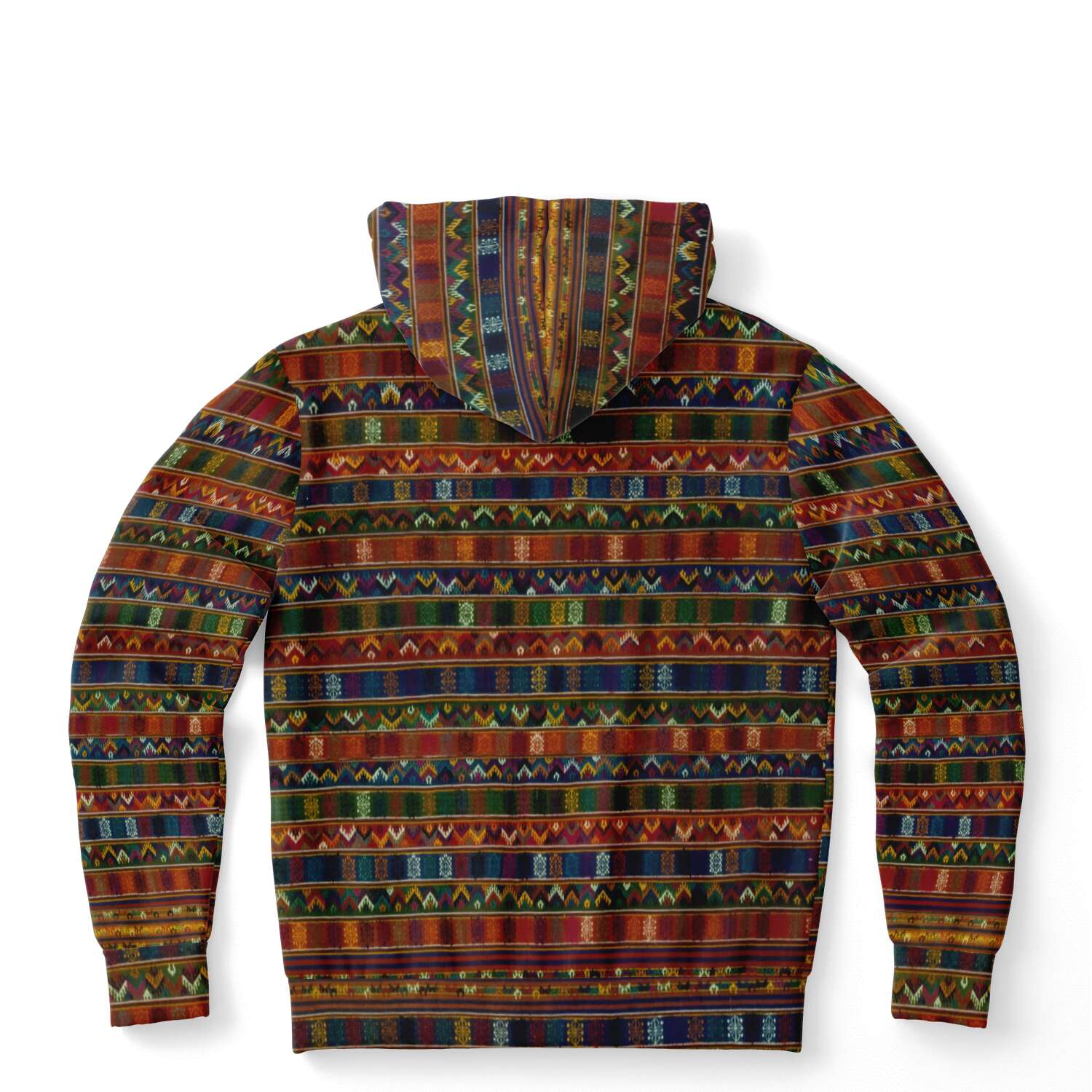 Fashion Hoodie - AOP XS Traditional Woven Kira Tribe Hoodie | Bhutan Himalayan Folk Style | Vintage Style Pullover Hoodie