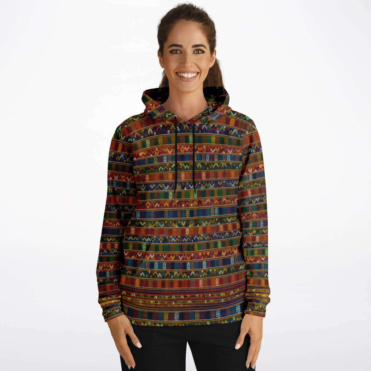 Traditional Woven Kira Tribe Hoodie | Bhutan Himalayan Folk Style | Vintage Style Pullover Hoodie