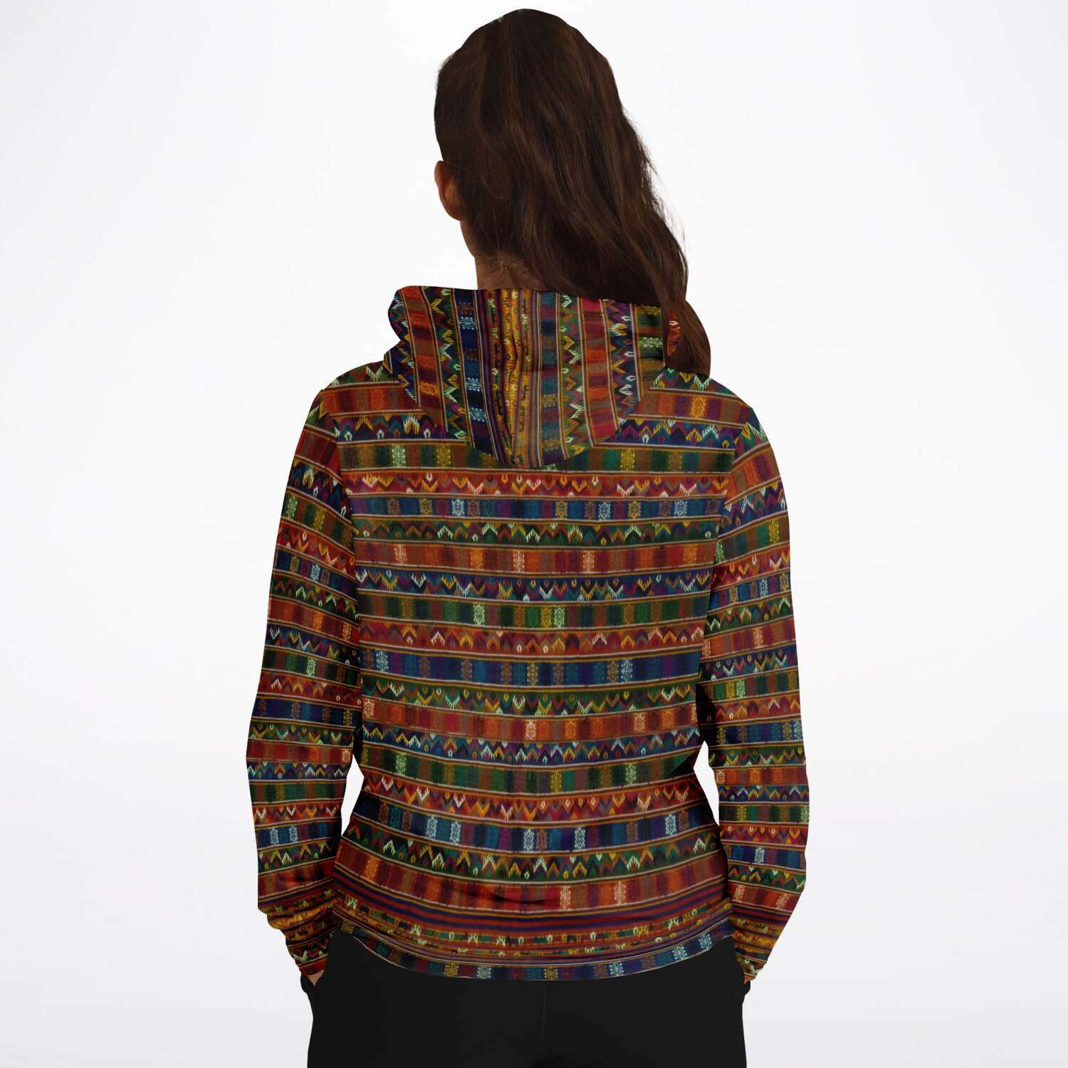 Fashion Hoodie - AOP Traditional Woven Kira Tribe Hoodie | Bhutan Himalayan Folk Style | Vintage Style Pullover Hoodie