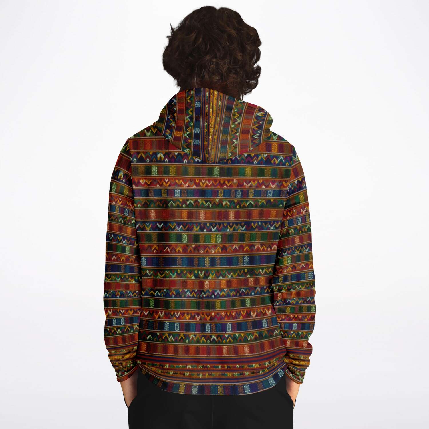 Fashion Hoodie - AOP Traditional Woven Kira Tribe Hoodie | Bhutan Himalayan Folk Style | Vintage Style Pullover Hoodie