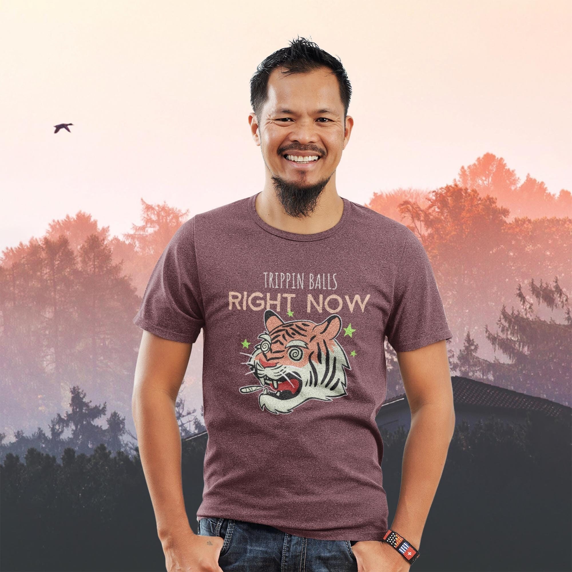 stoner pothead Tripping Balls Tiger LSD Cannabis Weed 420, Pot, Herb, Ganja, Marijuana, Shrooms, Mushrooms, Stoner, Pothead Funny Meme Tee T-Shirt, M / Heather
