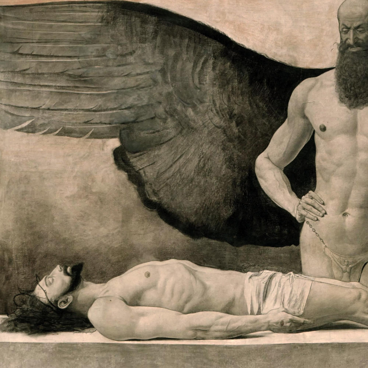 Triumph of Darkness (Sascha Schneider) | Symbolist Surreal Gothic Art Occult Supernatural Christ w Demon Homoerotic Vintage Framed Print