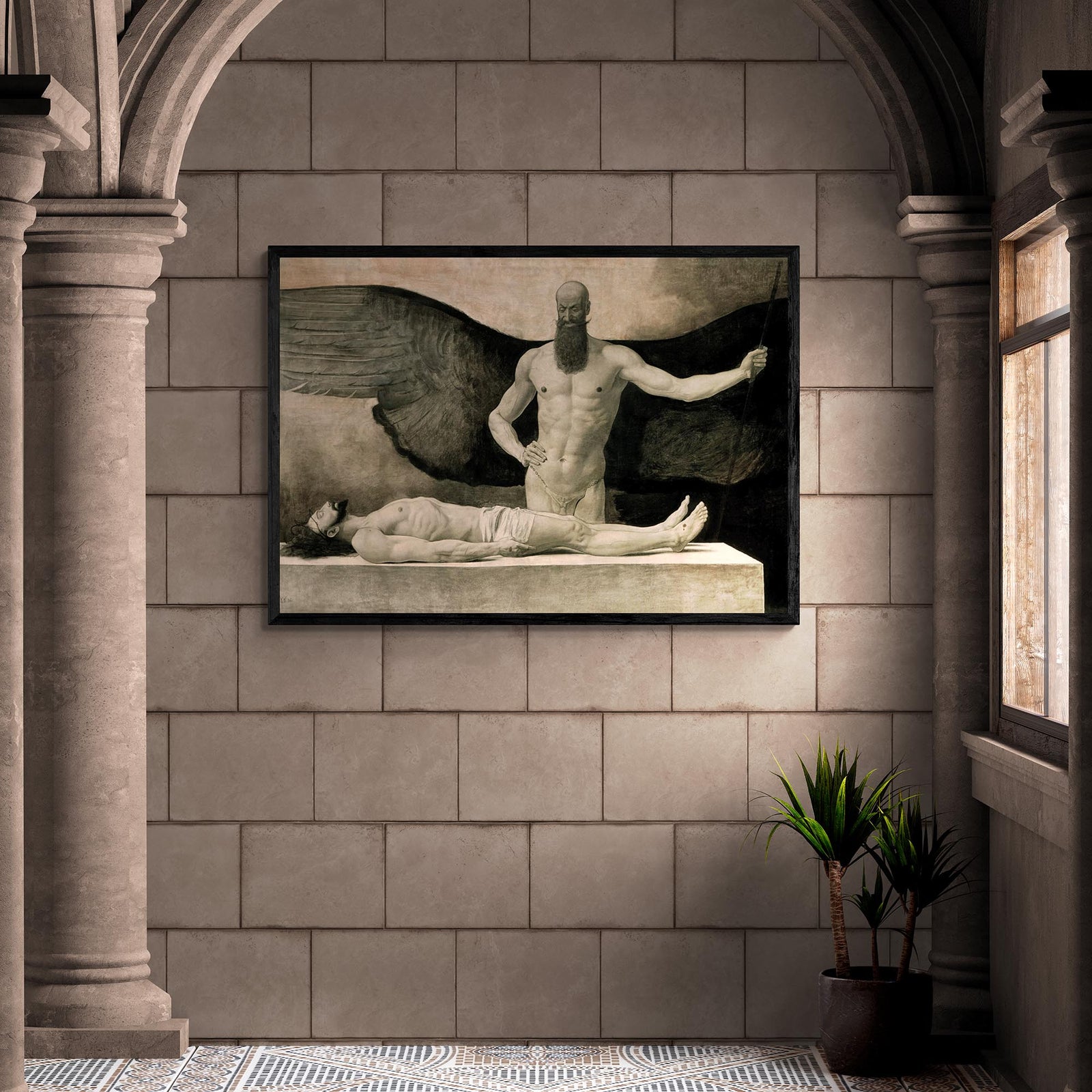 Triumph of Darkness (Sascha Schneider) | Symbolist Surreal Gothic Art Occult Supernatural Christ w Demon Homoerotic Vintage Framed Print