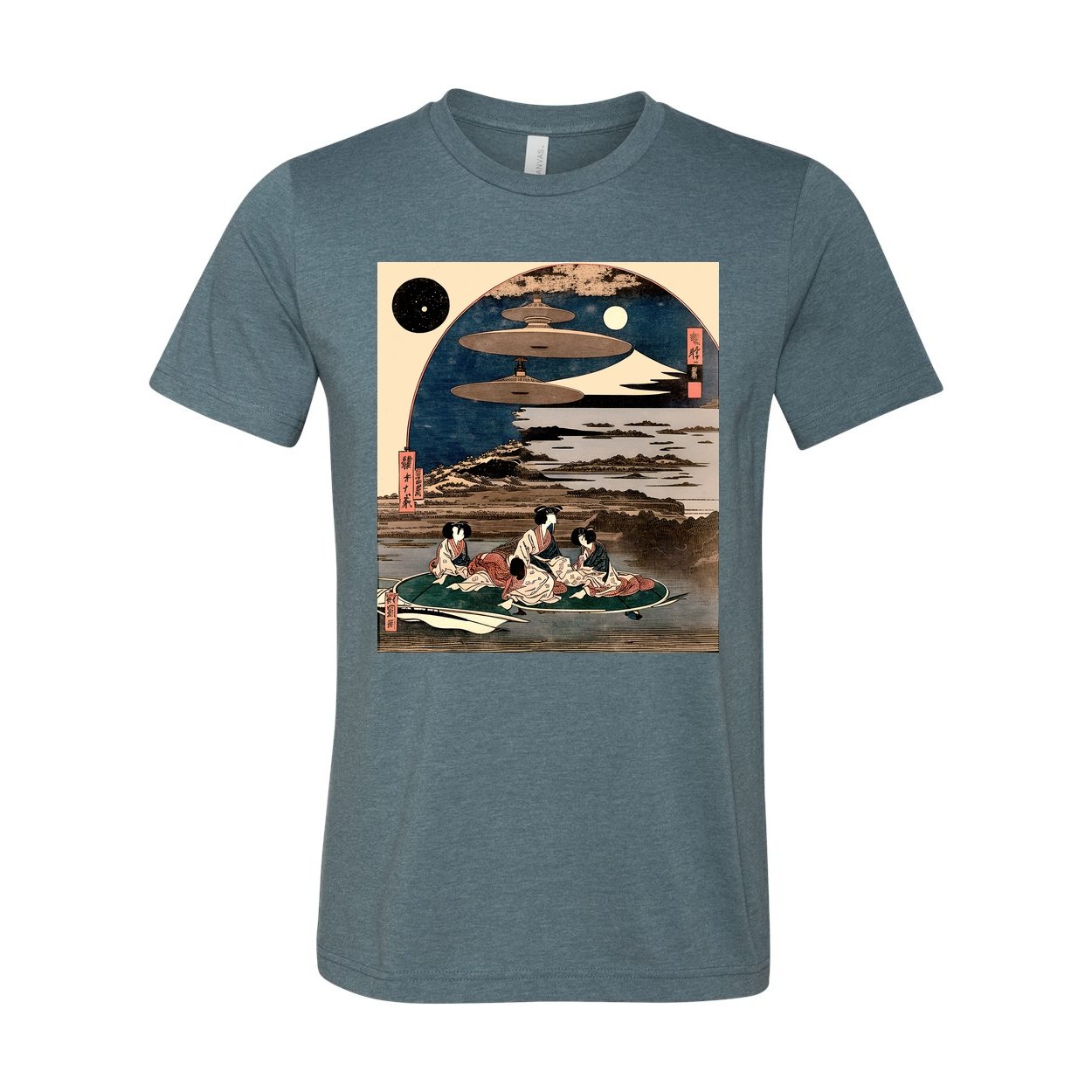 T-Shirts XS / Heather Slate UFO Space Alien Invasion | Extraterrestrial Vintage Ukiyo-e 19th-Century Surreal Graphic Art T-Shirt