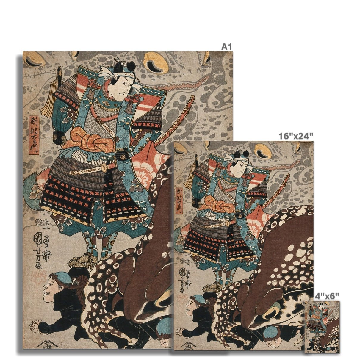 Utagawa Kuniyoshi: A Samurai Looks on as Giant Frog Runs Over Menials Fine Art Print