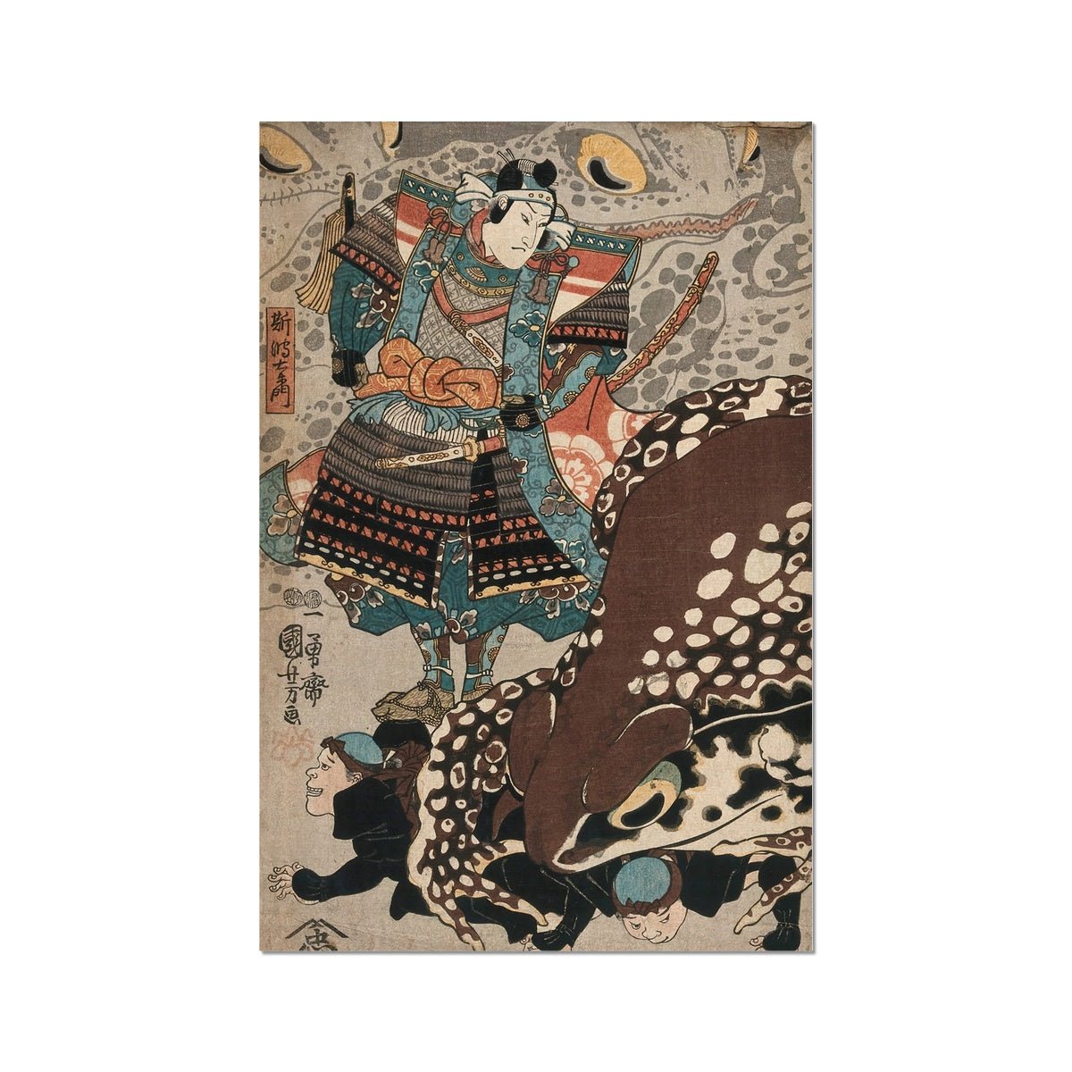 Utagawa Kuniyoshi: A Samurai Looks on as Giant Frog Runs Over Menials Fine Art Print