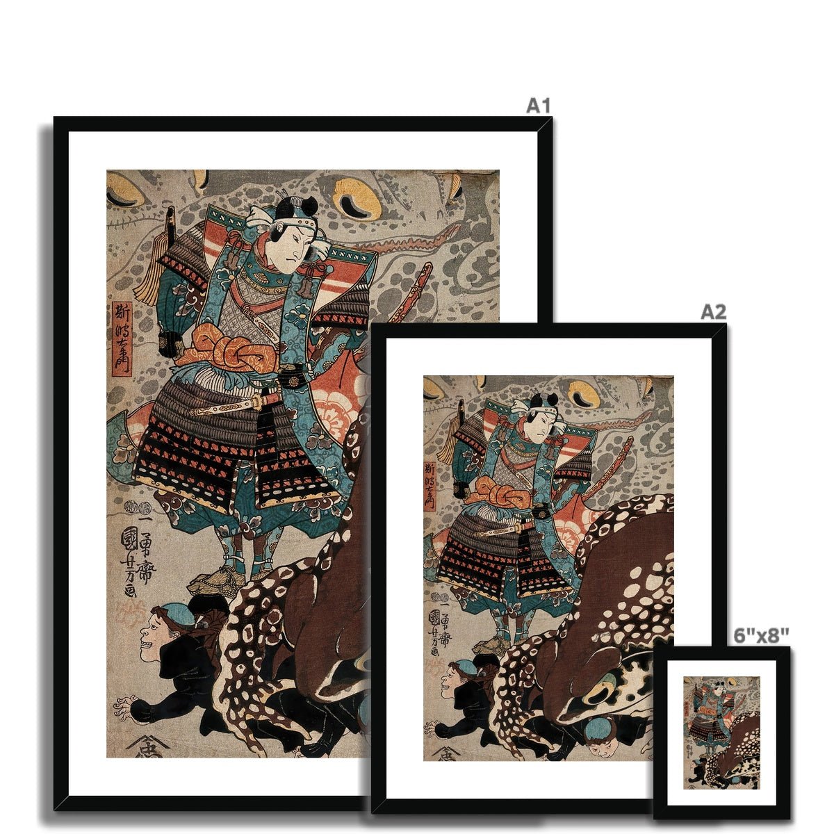 Utagawa Kuniyoshi: A Samurai Looks on Giant Frog Japanese Ukiyo-e Samurai Ronin Frog Toad Decor Antique Asian Framed Art Print