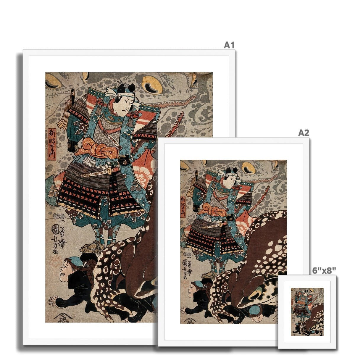 Utagawa Kuniyoshi: A Samurai Looks on Giant Frog Japanese Ukiyo-e Samurai Ronin Frog Toad Decor Antique Asian Framed Art Print