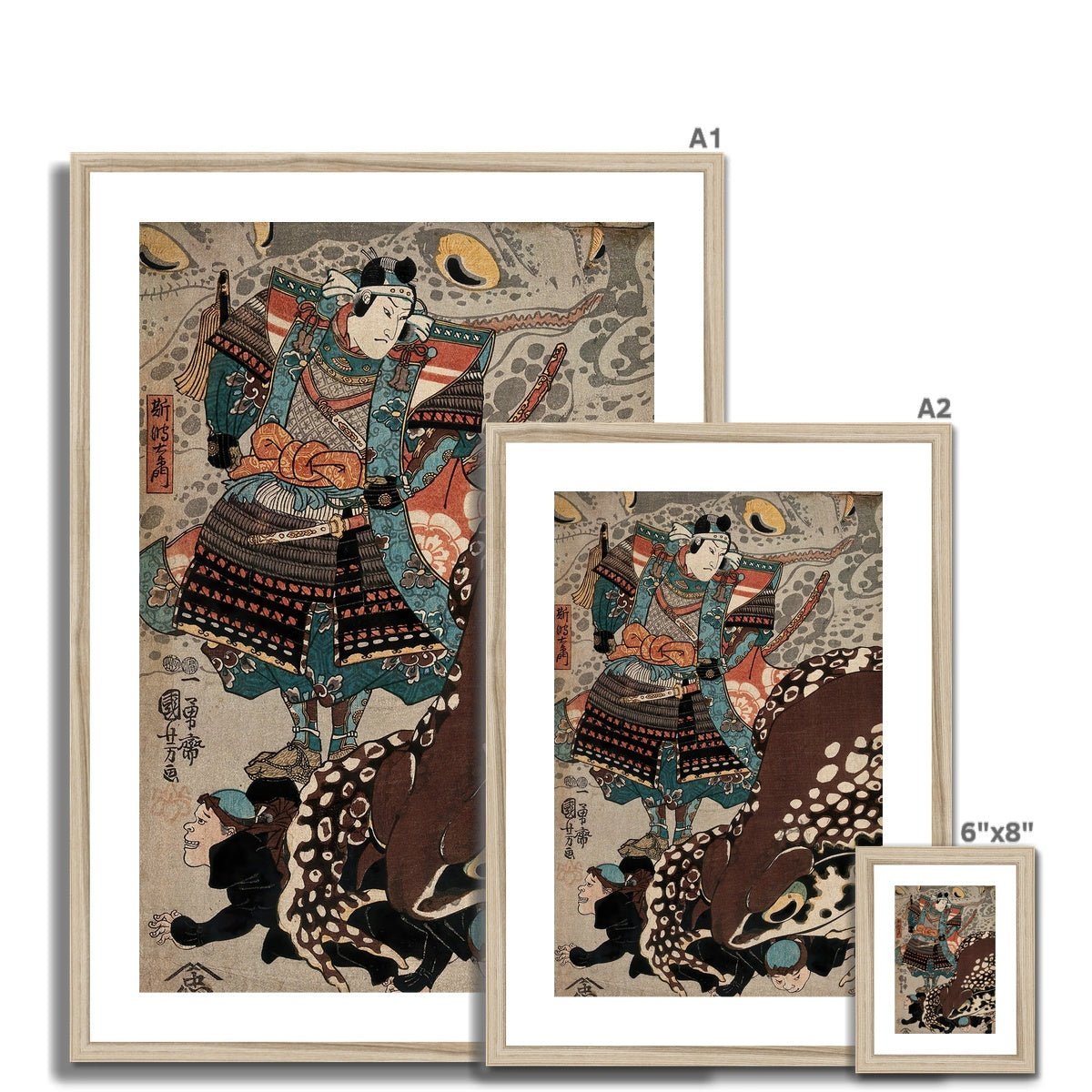 Utagawa Kuniyoshi: A Samurai Looks on Giant Frog Japanese Ukiyo-e Samurai Ronin Frog Toad Decor Antique Asian Framed Art Print